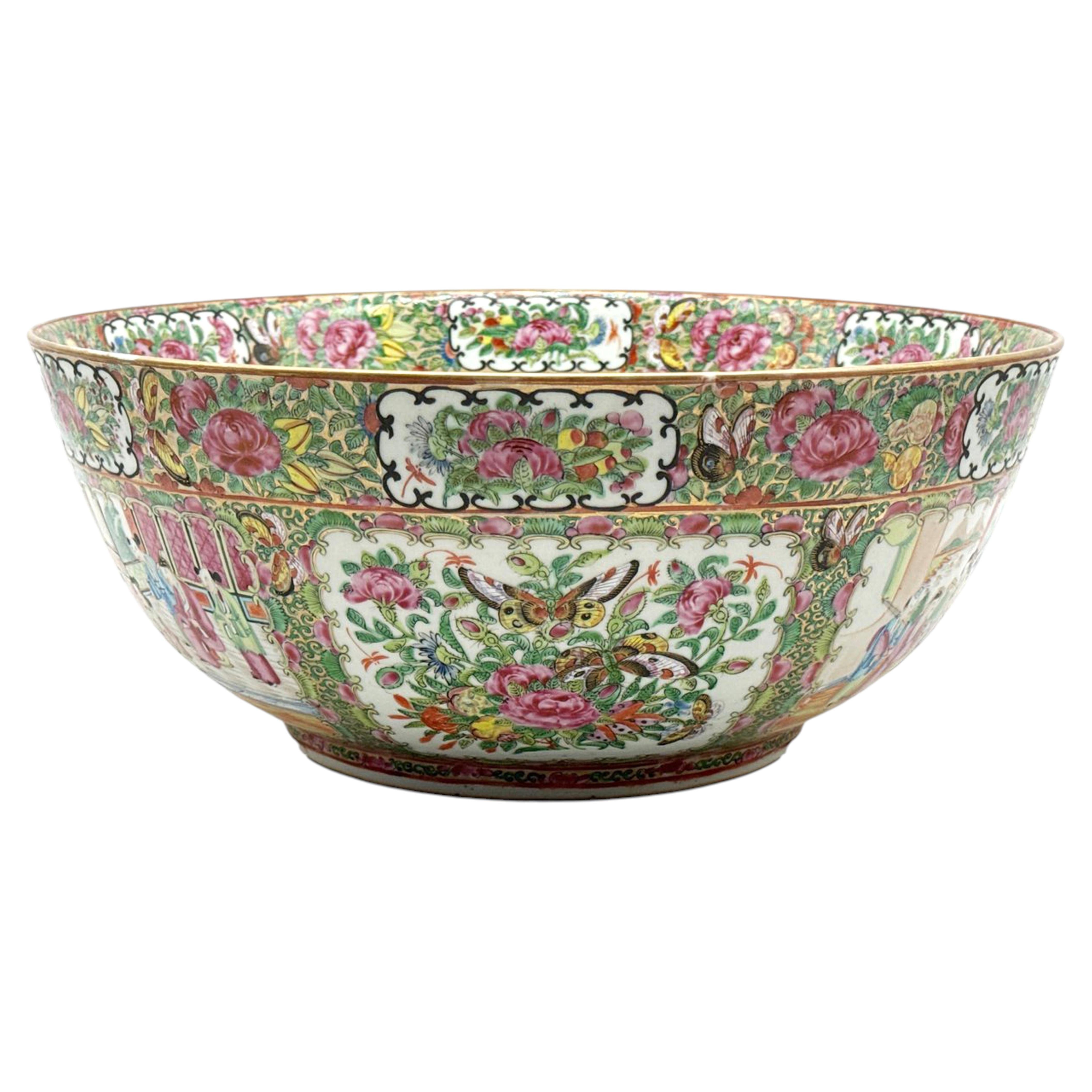 Chinese Export Porcelain Rose Medallion Large Punch Bowl