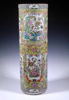 Chinese Export Porcelain Rose Medallion Umbrella or Cane Holder Stand