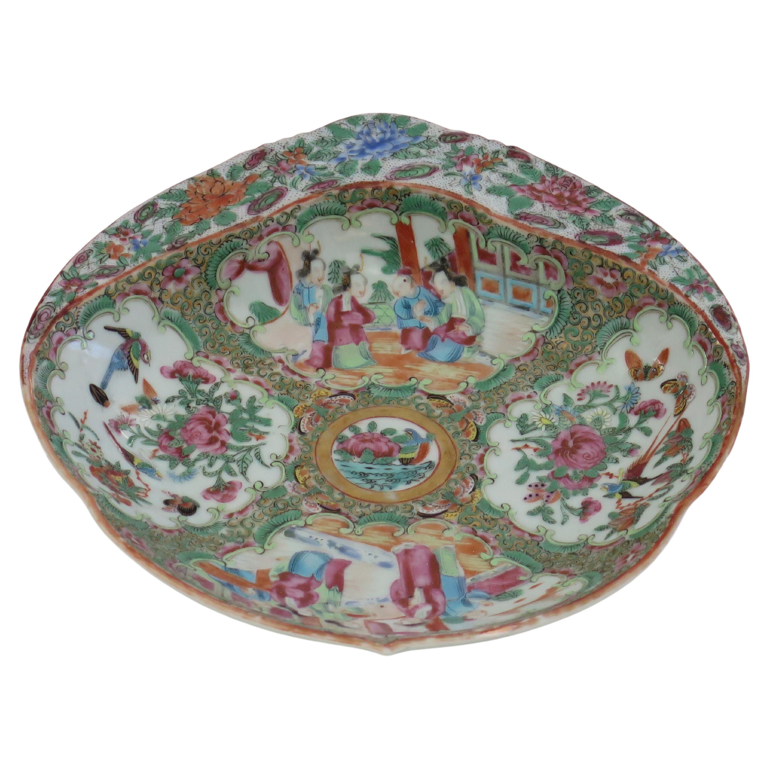 This is a very decorative, good quality Chinese export, porcelain, Large Shrimp or Serving Dish beautifully hand decorated in a Rose Medallion Pattern, which we date to the early 19th century, Qing dynasty, circa 1810.

The Dish is fairly deep and