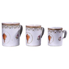 Chinese Export Porcelain Set of Graduated Famille Rose Mugs or Tankards