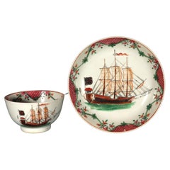 Chinese Export Porcelain Ship Decorated Tea Bowl & Saucer