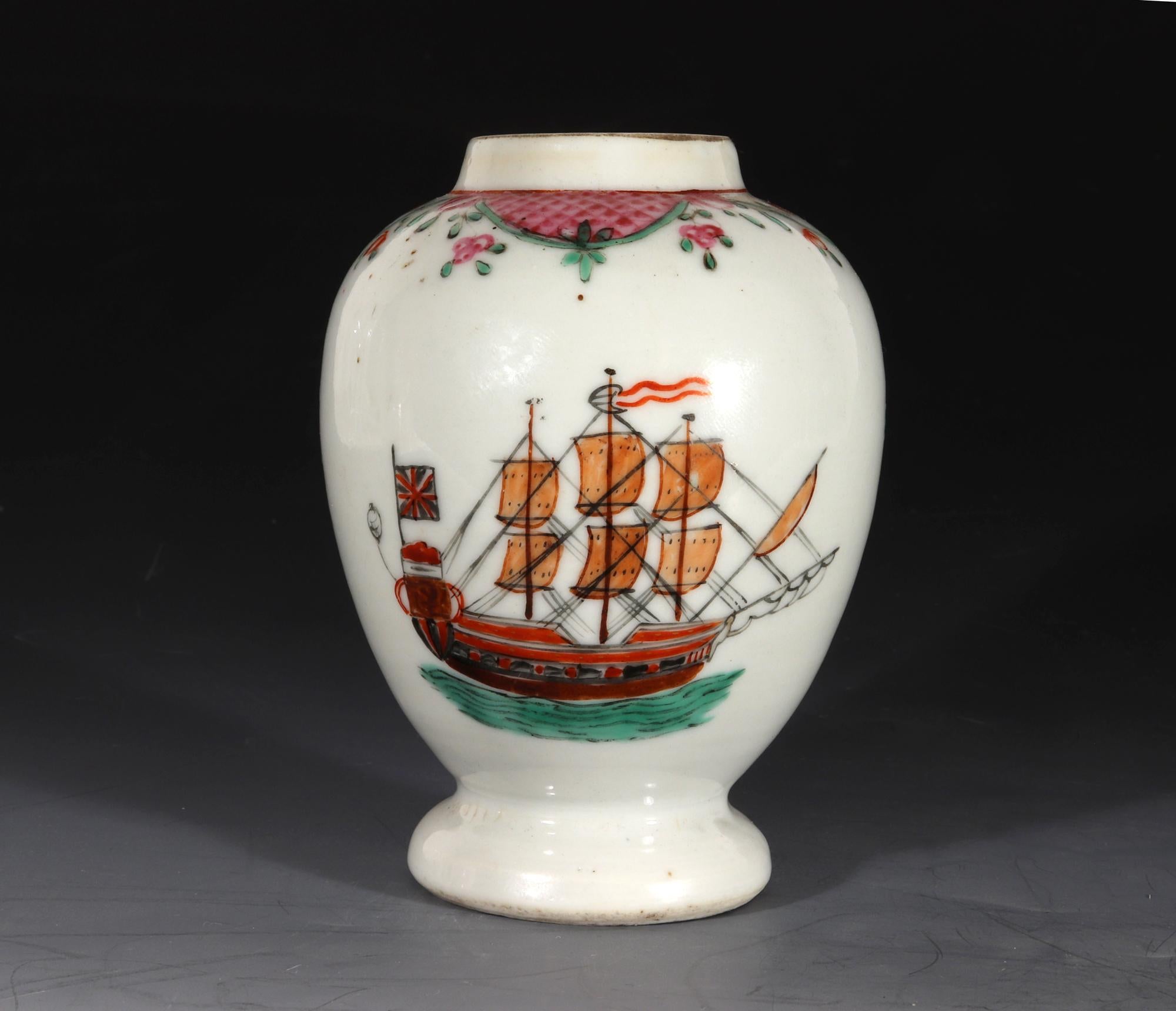 Chinese Export Porcelain Ship-Decorated Tea Caddy or Teapoy 1