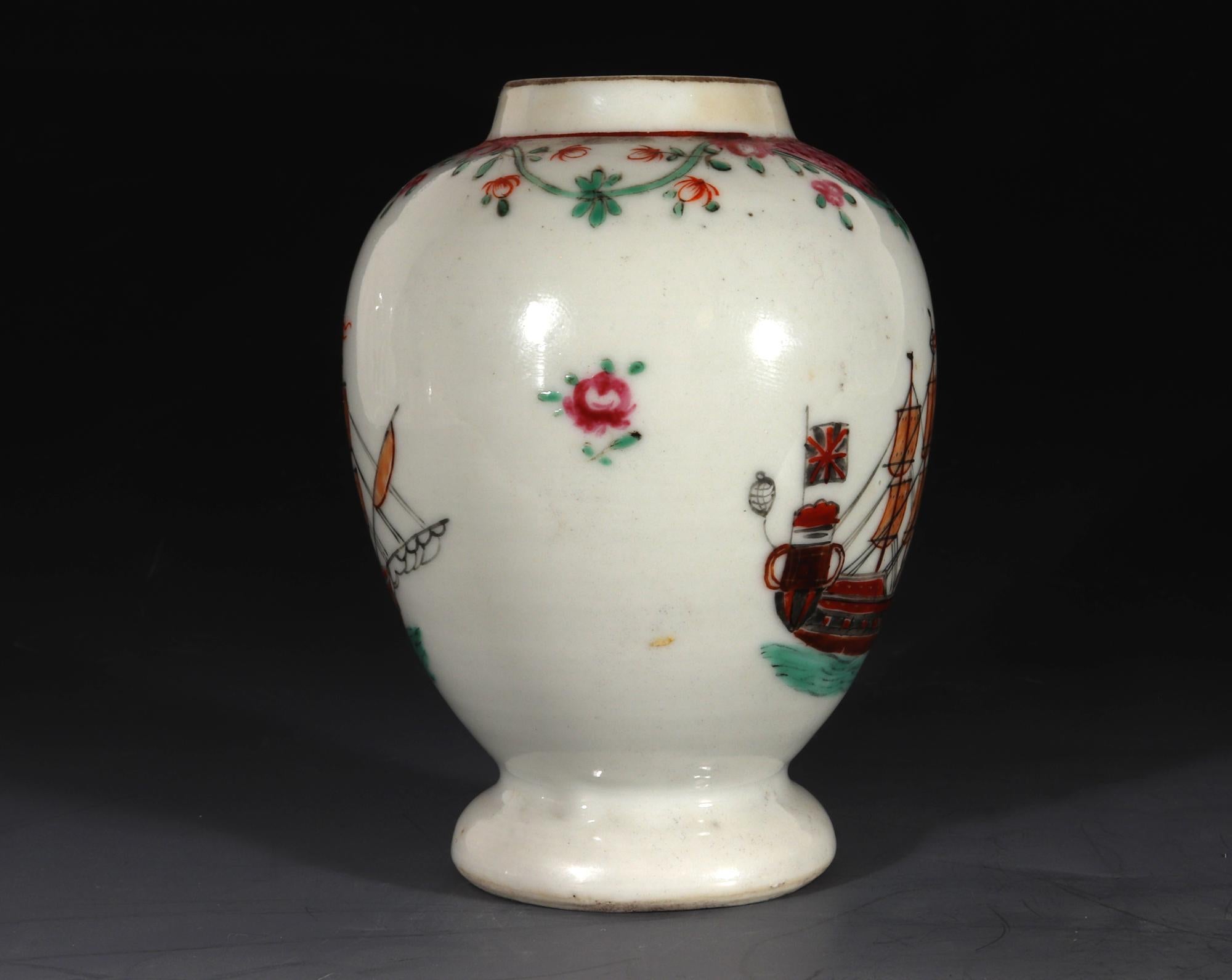 Chinese Export Porcelain Ship-Decorated Tea Caddy or Teapoy 2