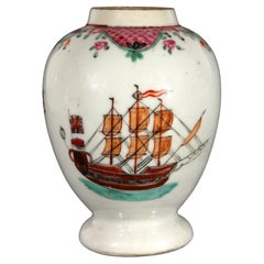 Chinese Export Porcelain Ship-Decorated Tea Caddy or Teapoy