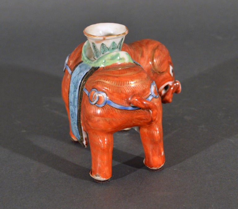 Chinese Export Porcelain Small Canton Famille Rose Elephant Candlestick For Sale 2