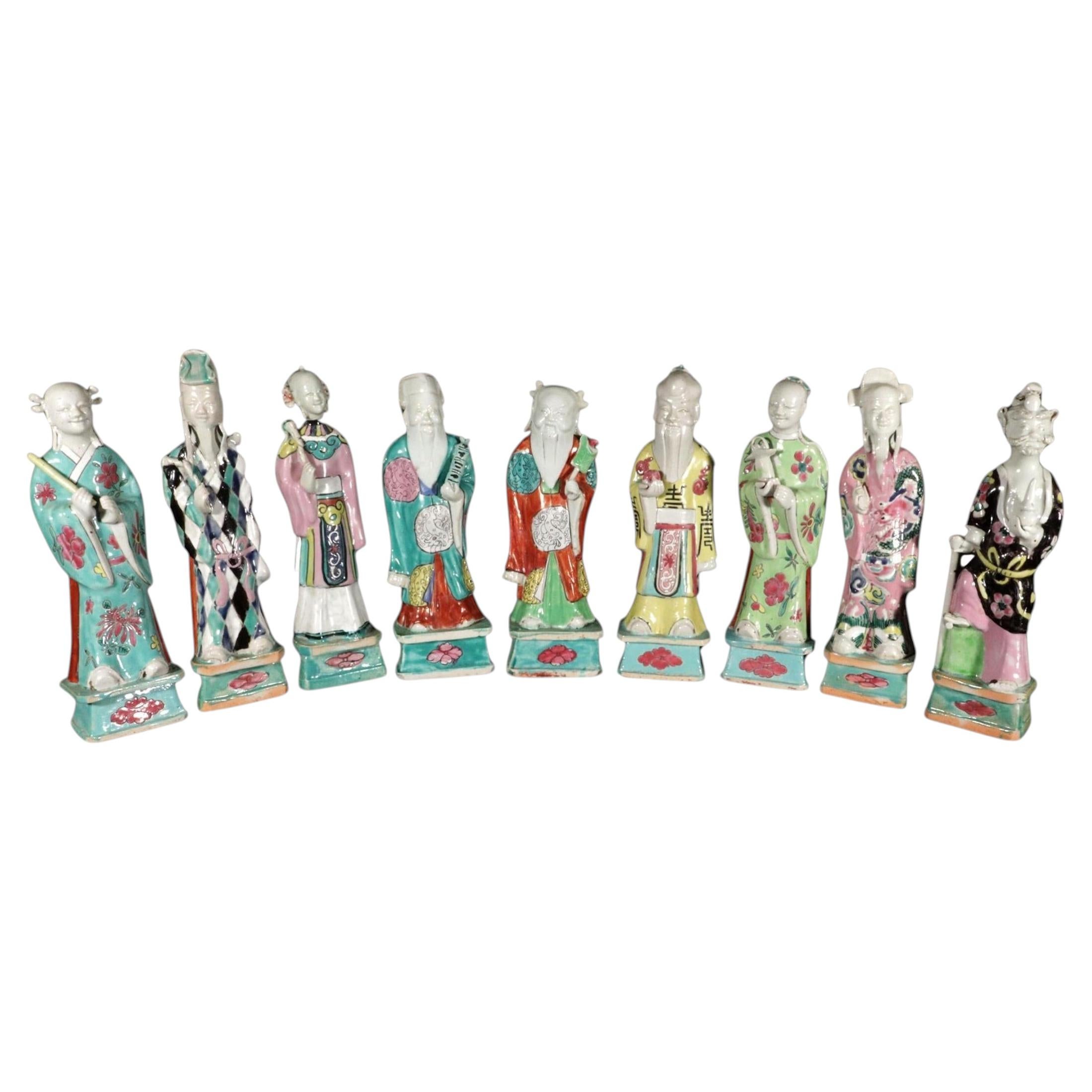 Chinese Export Porcelain Taoist Immortal Figures, Eight Immortals and the Leader