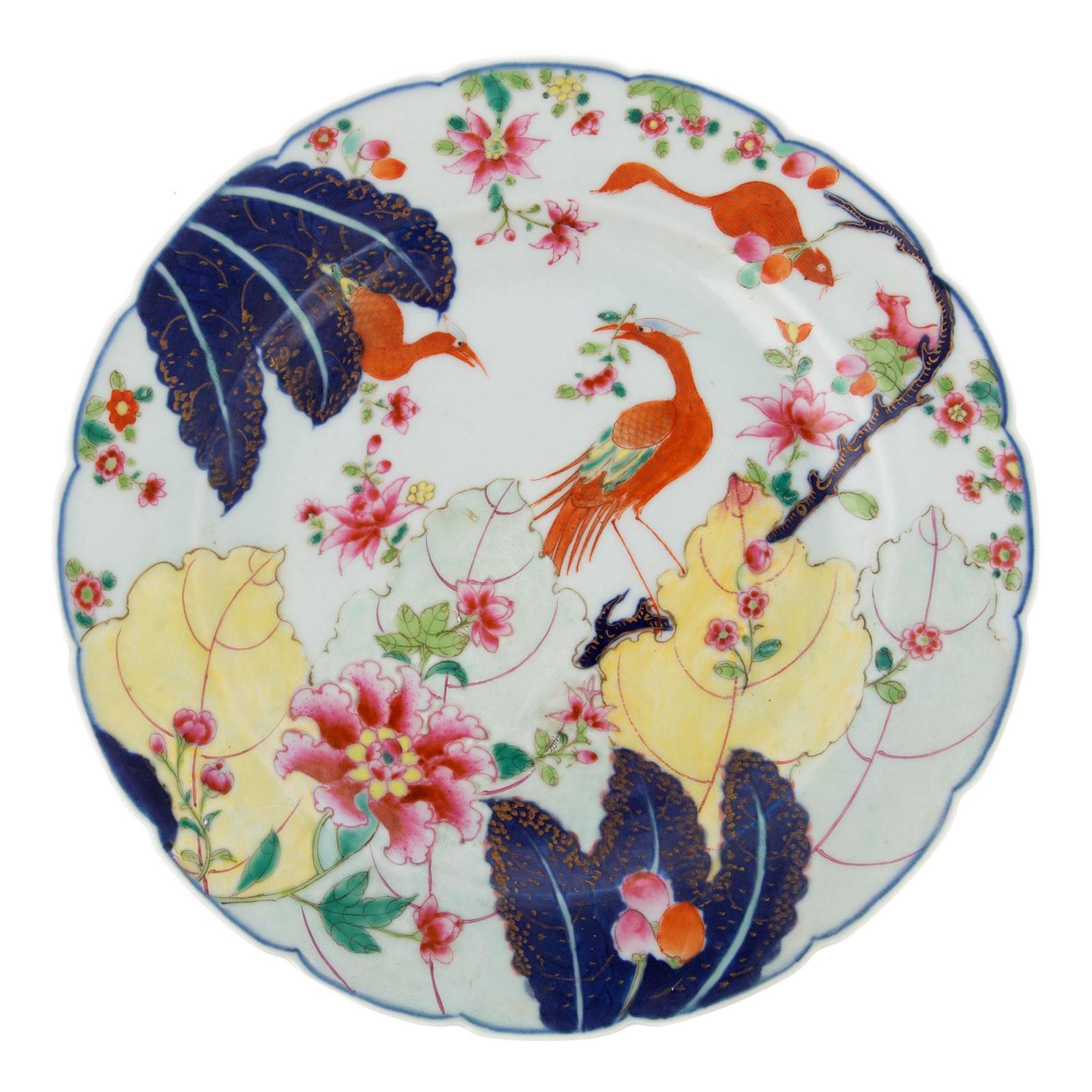 Chinese export Tobacco leaf plates,
Exotic Pheasants and Squirrel Pattern,
Qianlong Period,
Circa 1760-70

The exotic pheasants and squirrel pattern Chinese Export Tobacco Leaf plates are brightly painted in underglaze-blue and enameled in