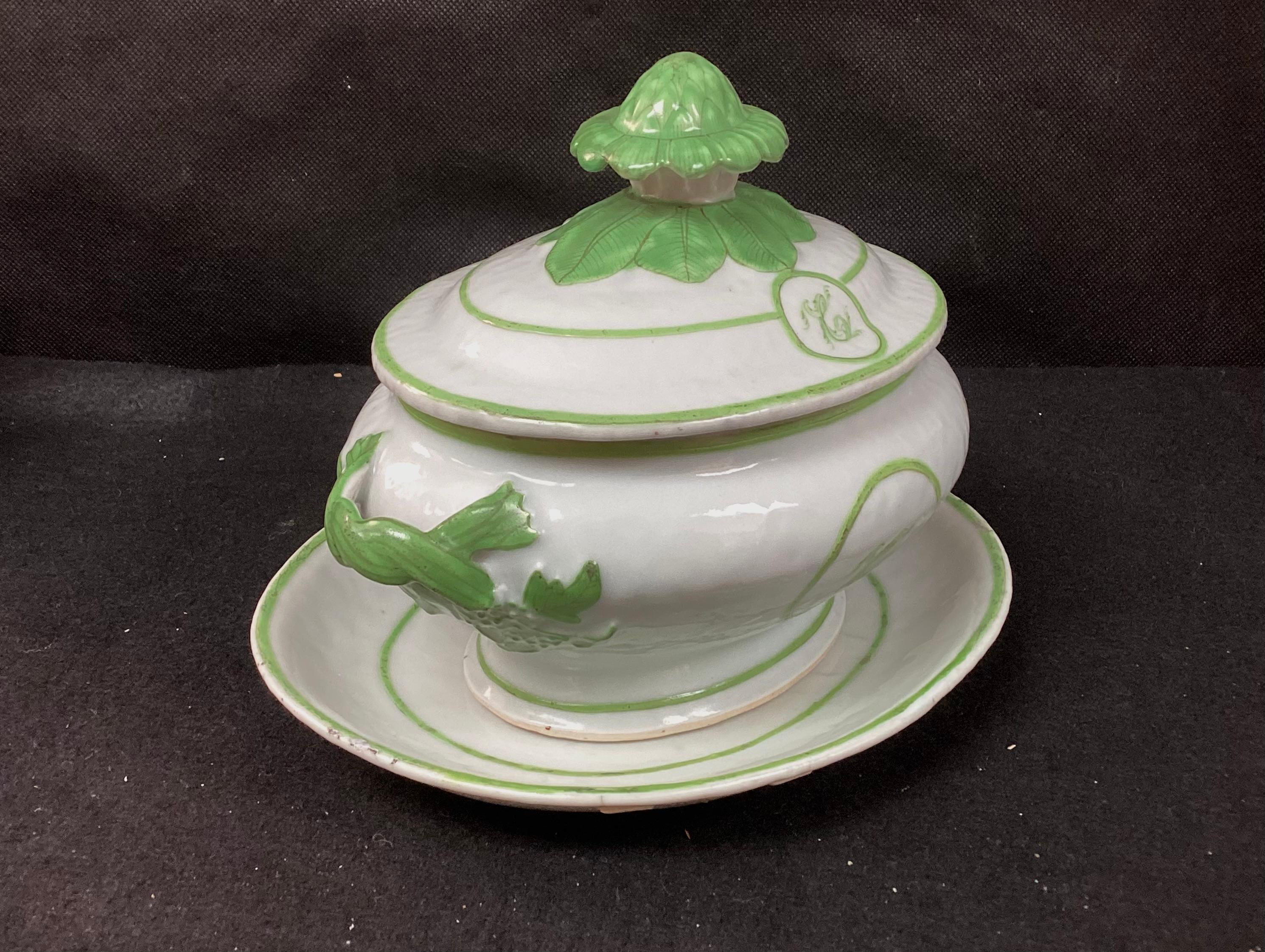 Sopera de porcelana china de exportación con tapa y bajoplato Porcelana en venta
