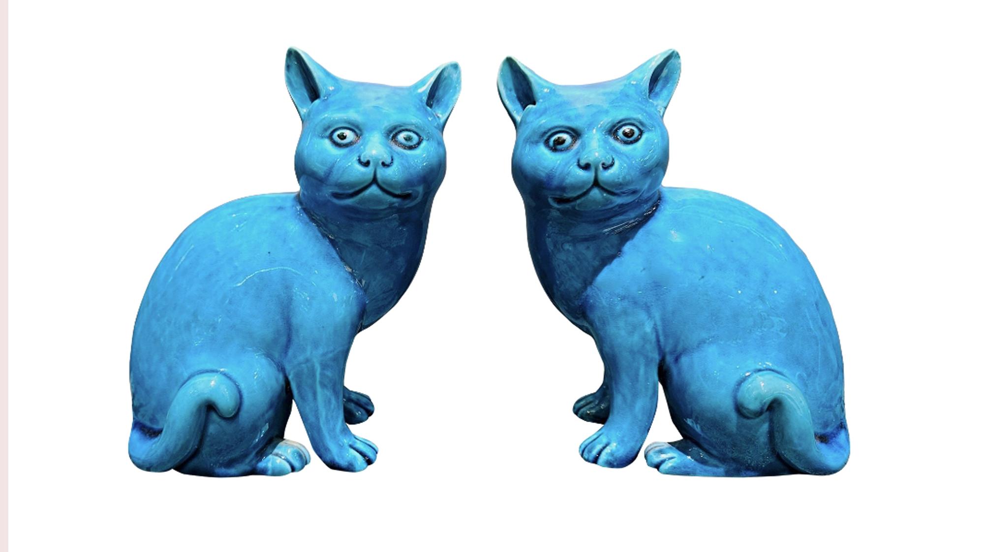 Chinese Export Porcelain Turquoise Pair of Cats For Sale 7