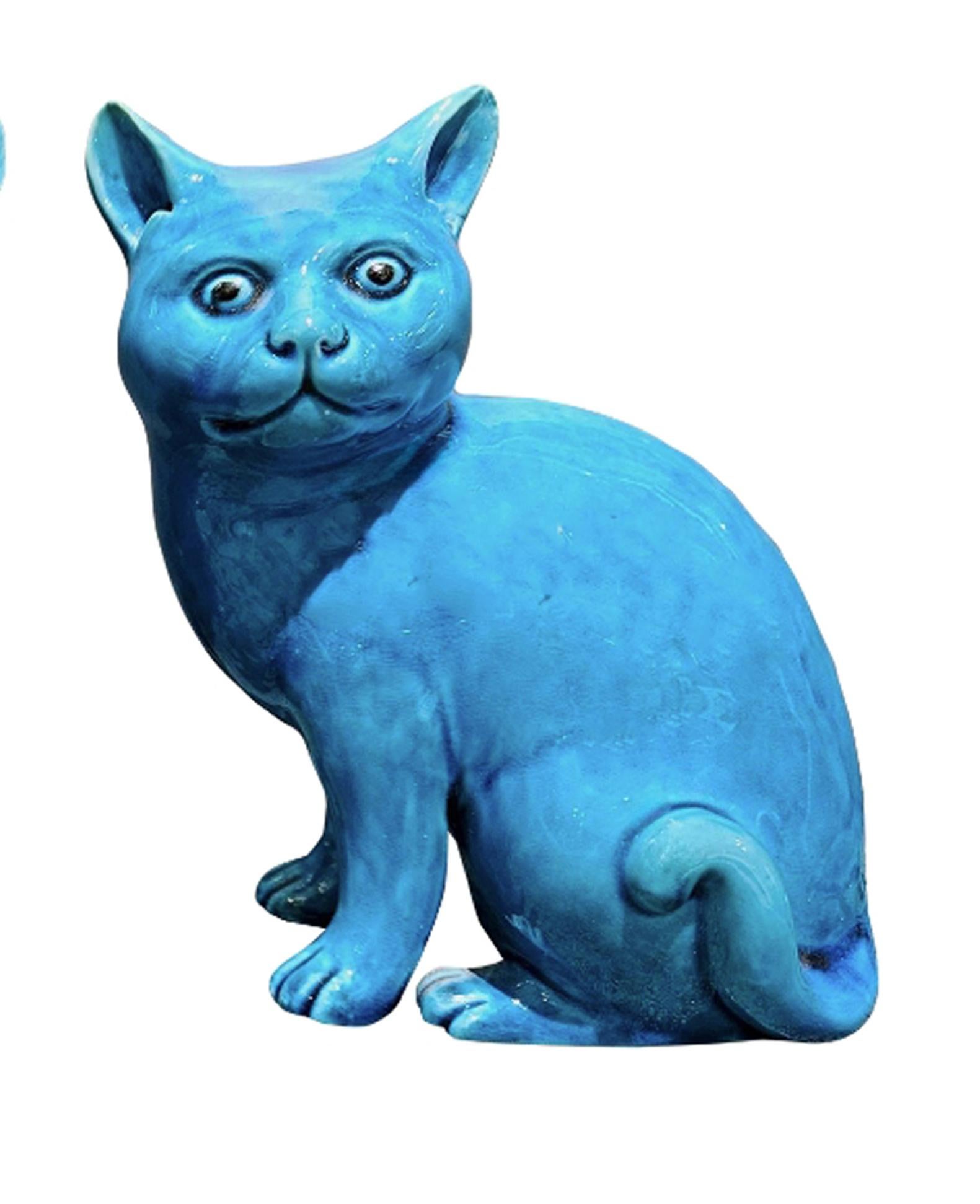 Chinese Export Porcelain Turquoise Pair of Cats For Sale 3