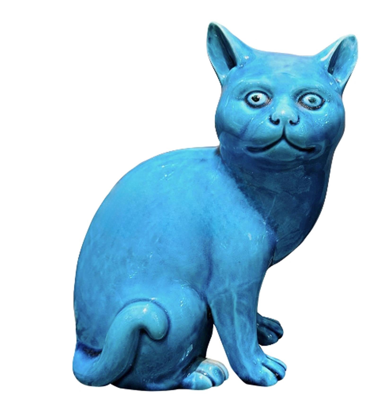 Chinese Export Porcelain Turquoise Pair of Cats For Sale 4