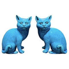Chinese Export Porcelain Turquoise Pair of Cats