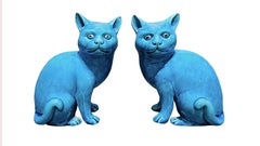 Antique Chinese Export Porcelain Turquoise Pair of Cats