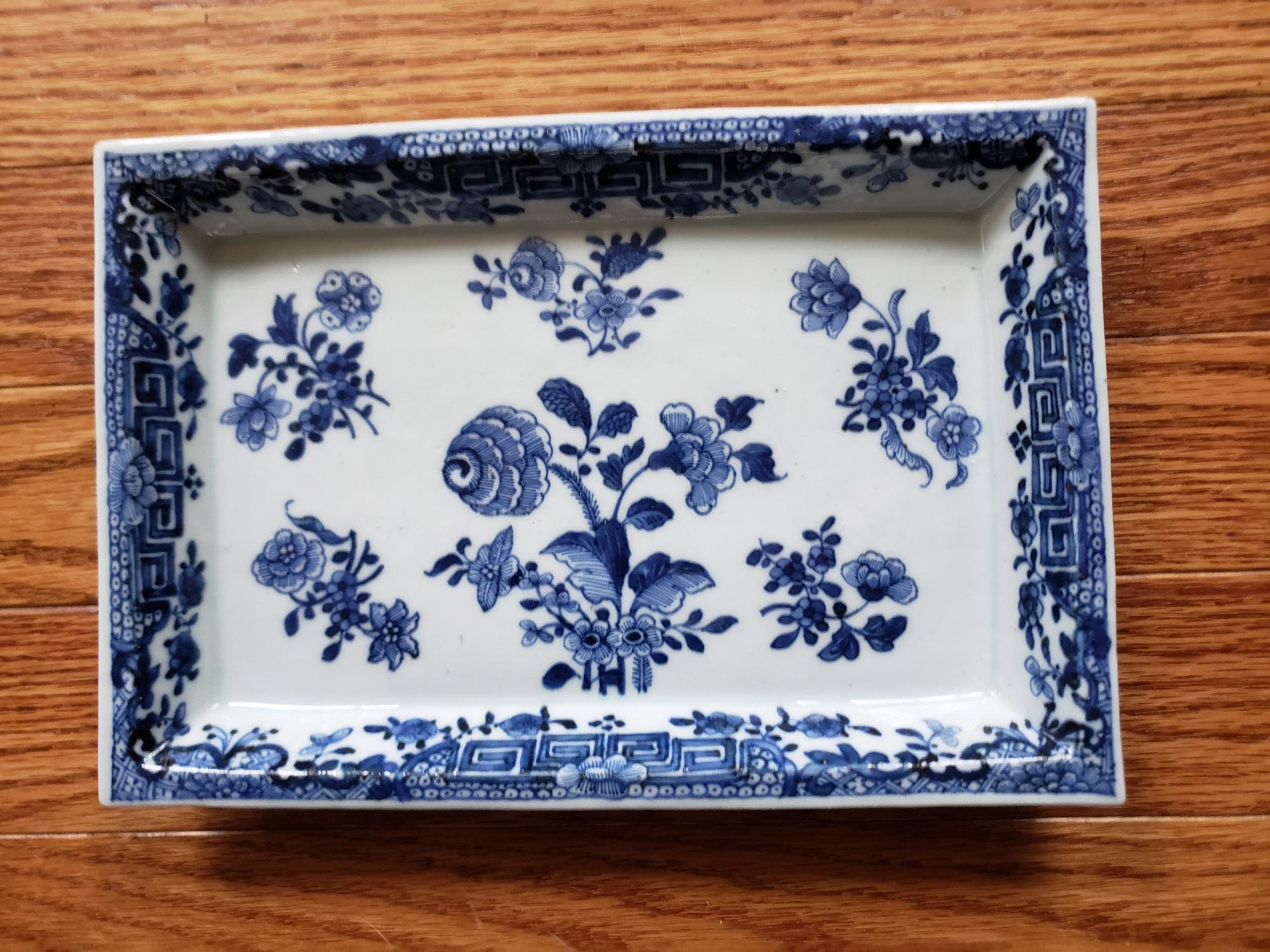 Chinese Export Porcelain Underglaze Blue & White Rectangular Botanical Dishes 6