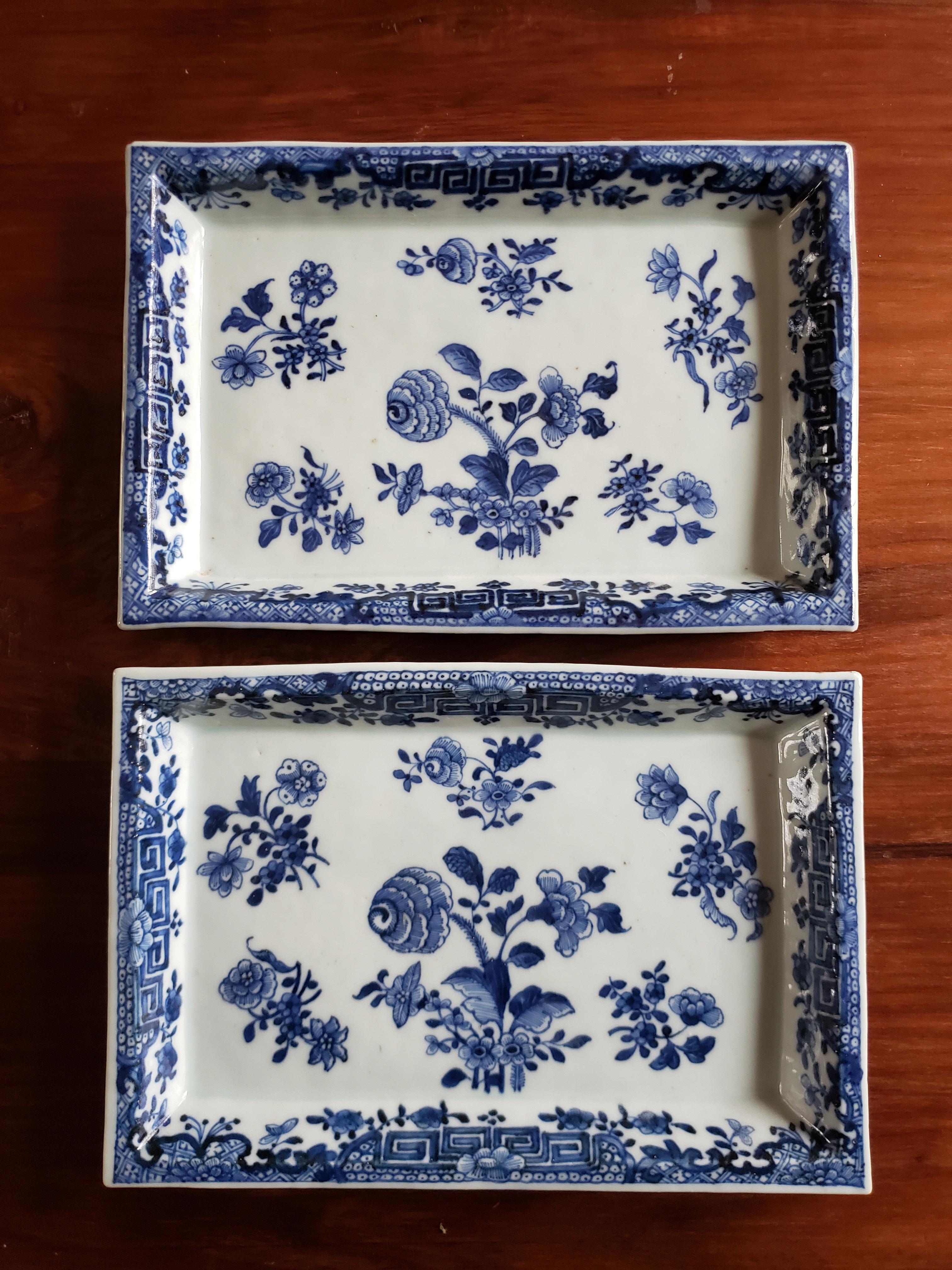 Chinese Export Porcelain Underglaze Blue & White Rectangular Botanical Dishes 10