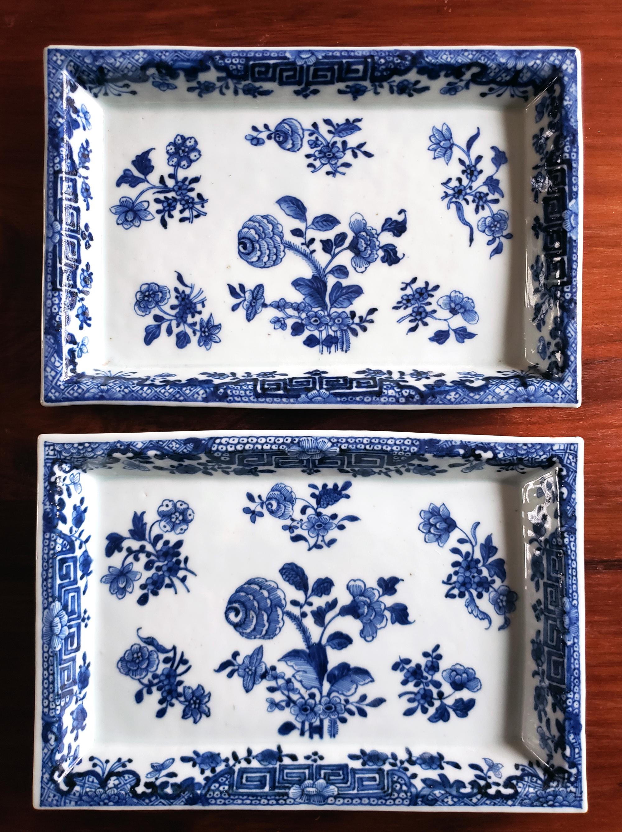 Chinese Export Porcelain Underglaze Blue & White Rectangular Botanical Dishes 11