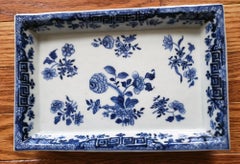 Chinese Export Porcelain Underglaze Blue & White Rectangular Botanical Dishes
