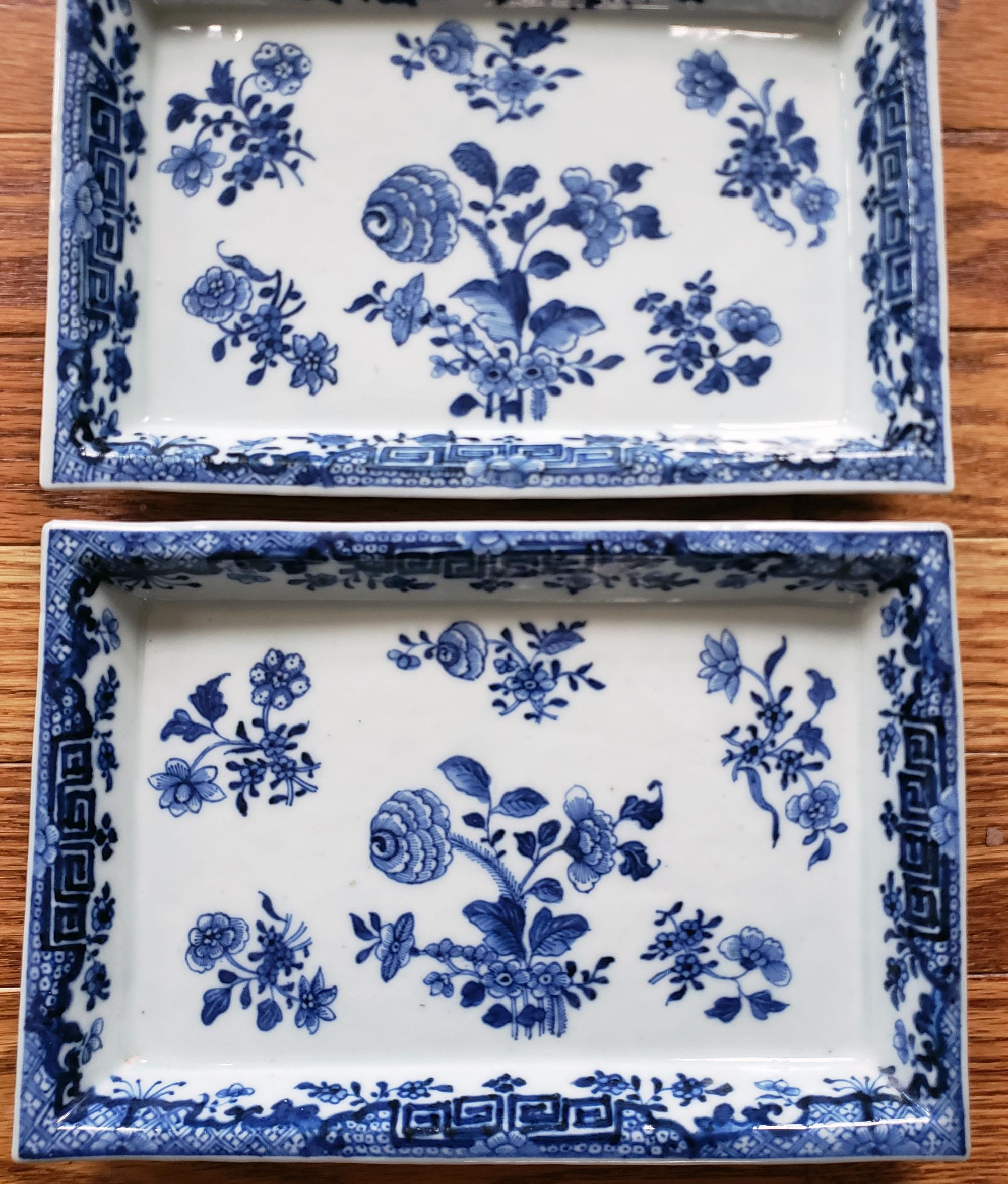 Chinese Export Porcelain Underglaze Blue & White Rectangular Botanical Dishes 1