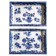 Chinese Export Porcelain Underglaze Blue & White Rectangular Botanical Dishes