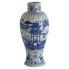 Vase d'exportation chinoise bleu et blanc peint à la main, 19e siècle Qing Tongzhi