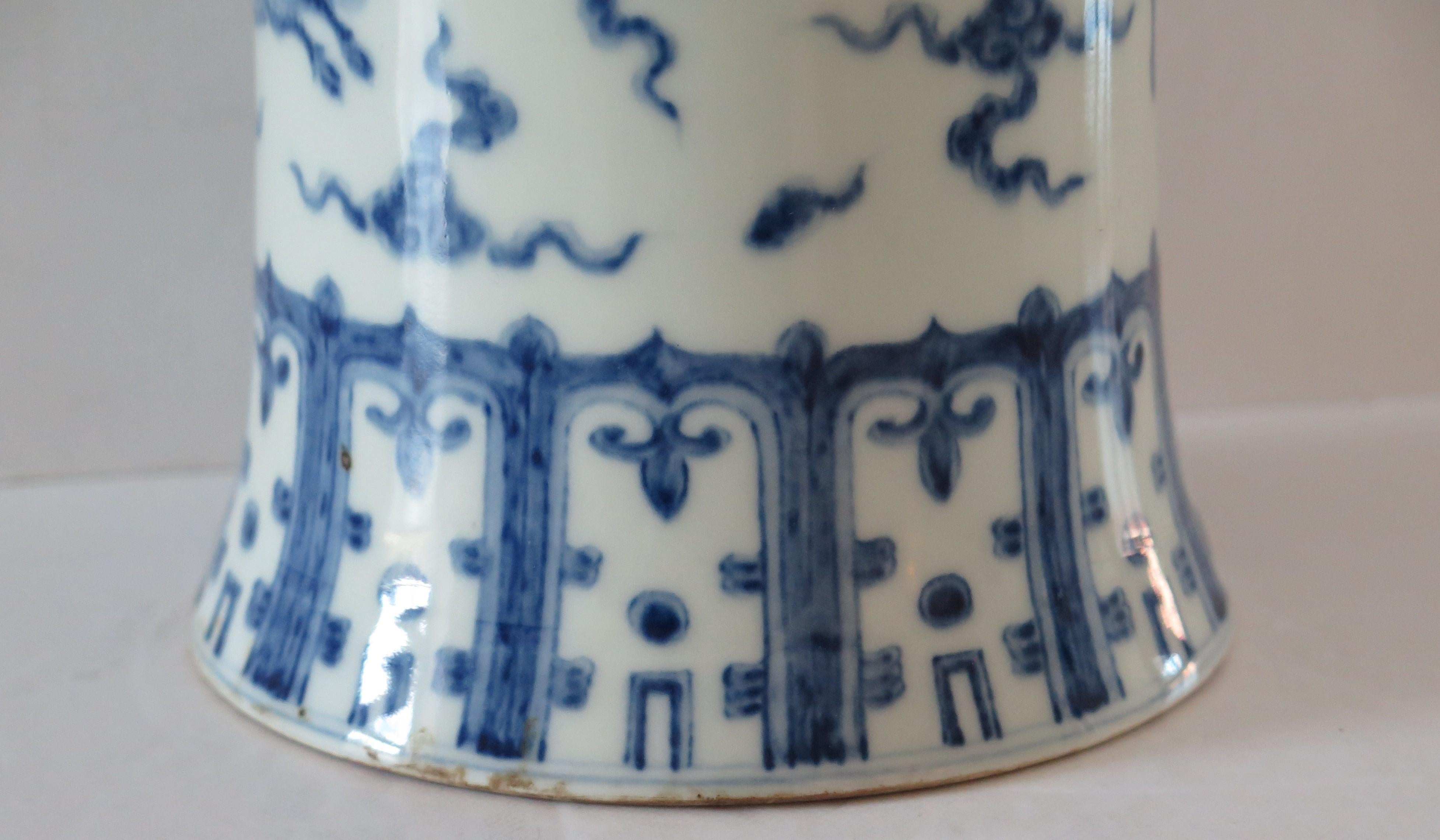 Chinese Export Vase Blue & White porcelain Hand Painted Kylins, Circa 1930 6