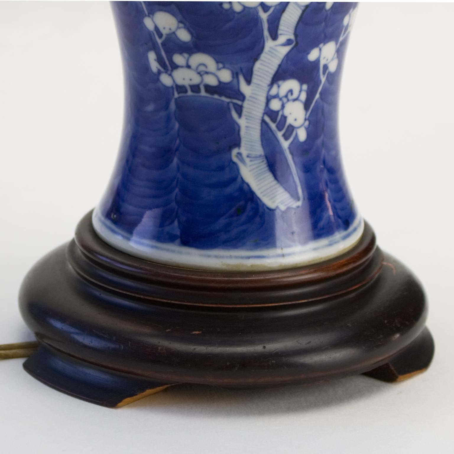 Brass Chinese Export Prunus Vase Lamp, circa 1900 For Sale