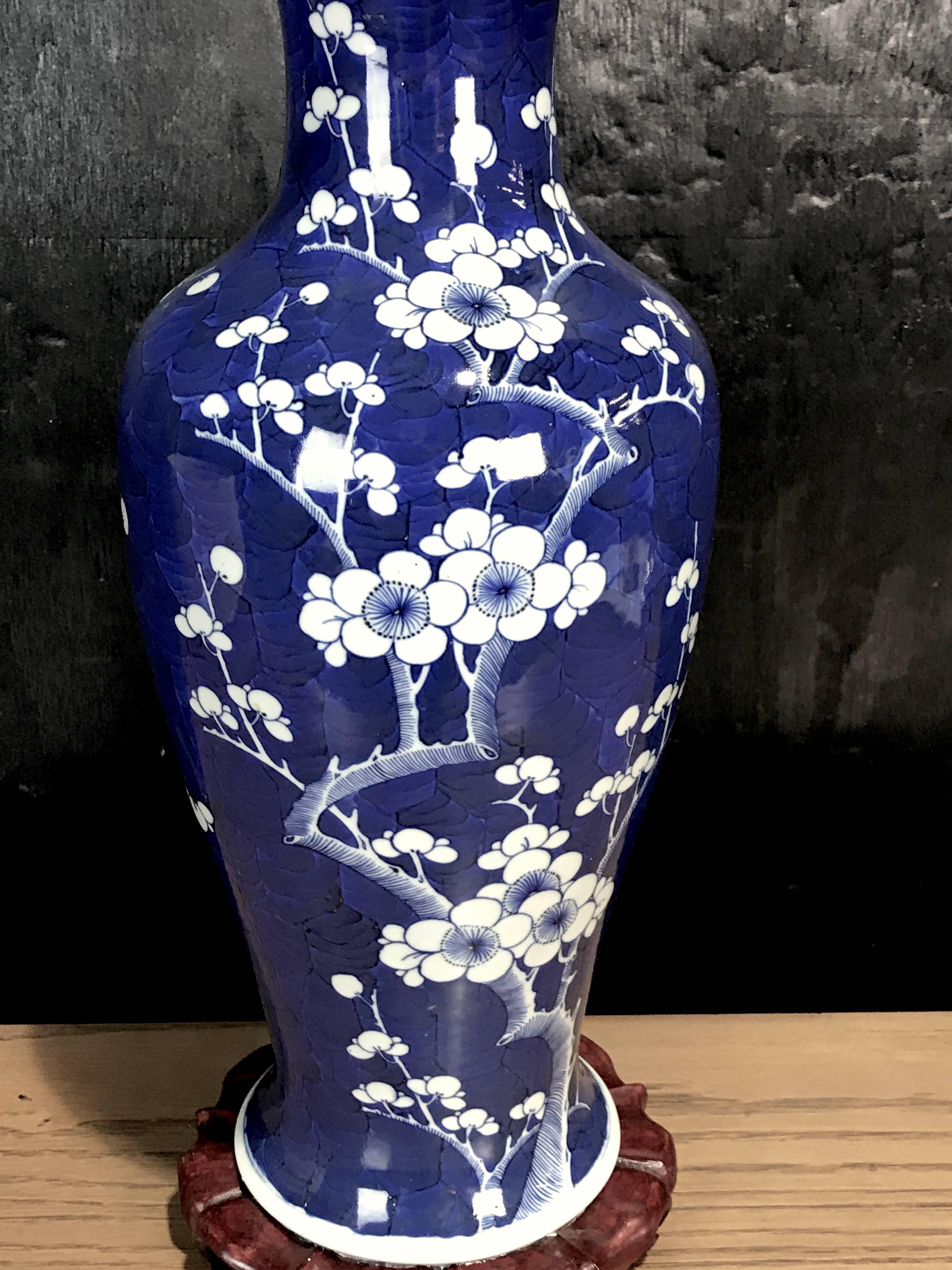 Carved Chinese Export Prunus Vase, Now as a Lamp For Sale
