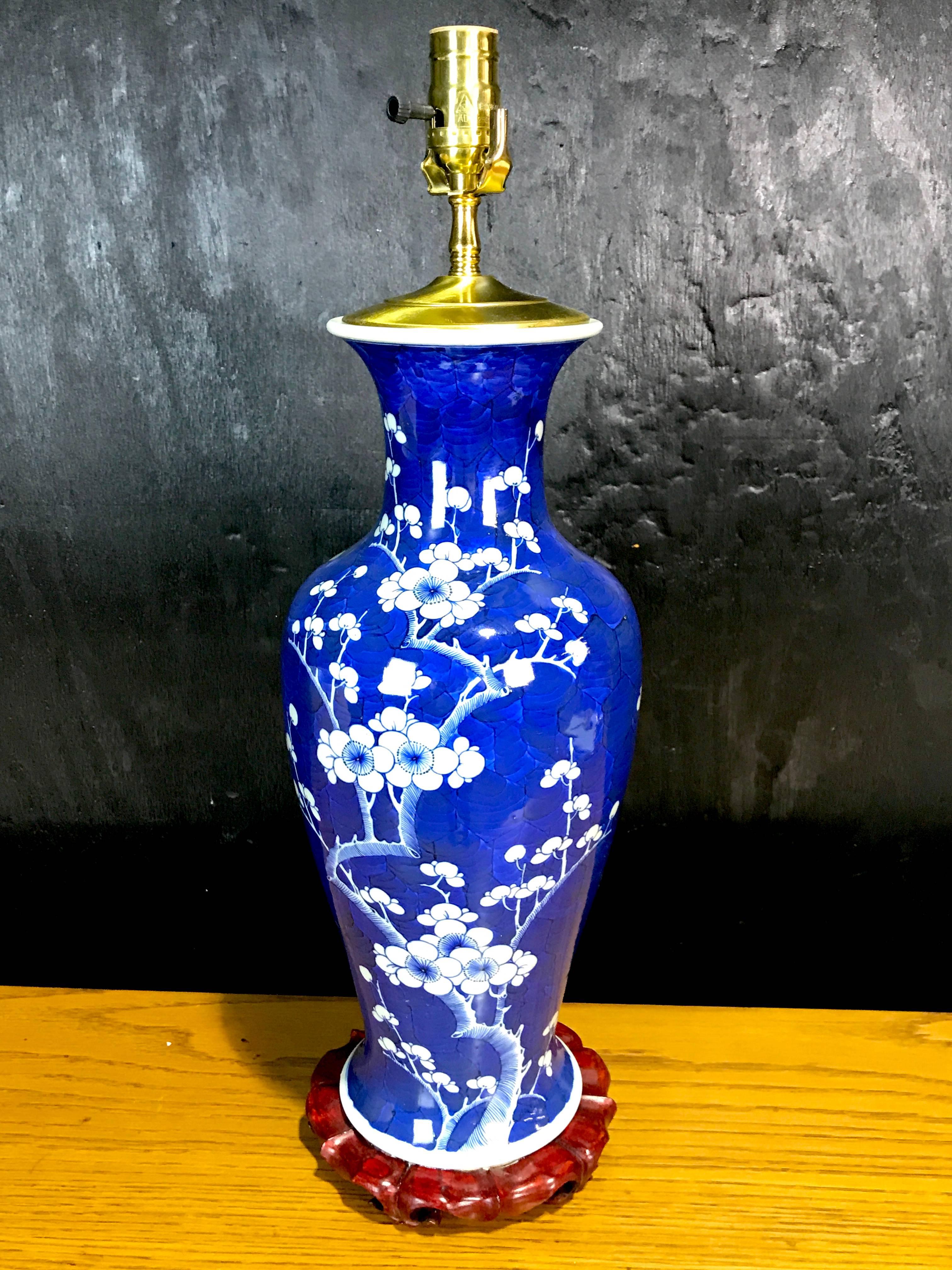 20th Century Chinese Export Prunus Vase, Now as a Lamp For Sale
