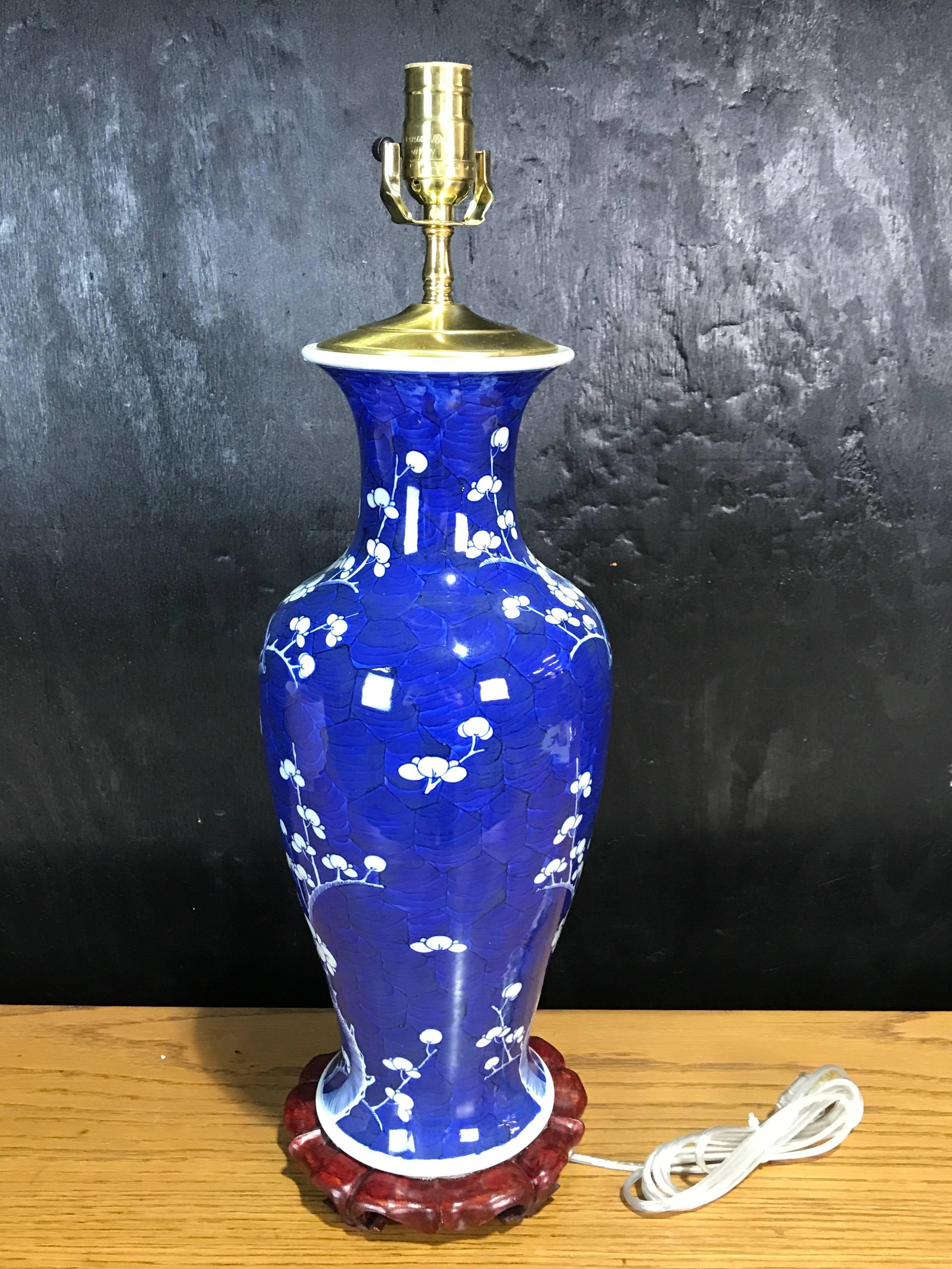 Porcelain Chinese Export Prunus Vase, Now as a Lamp For Sale