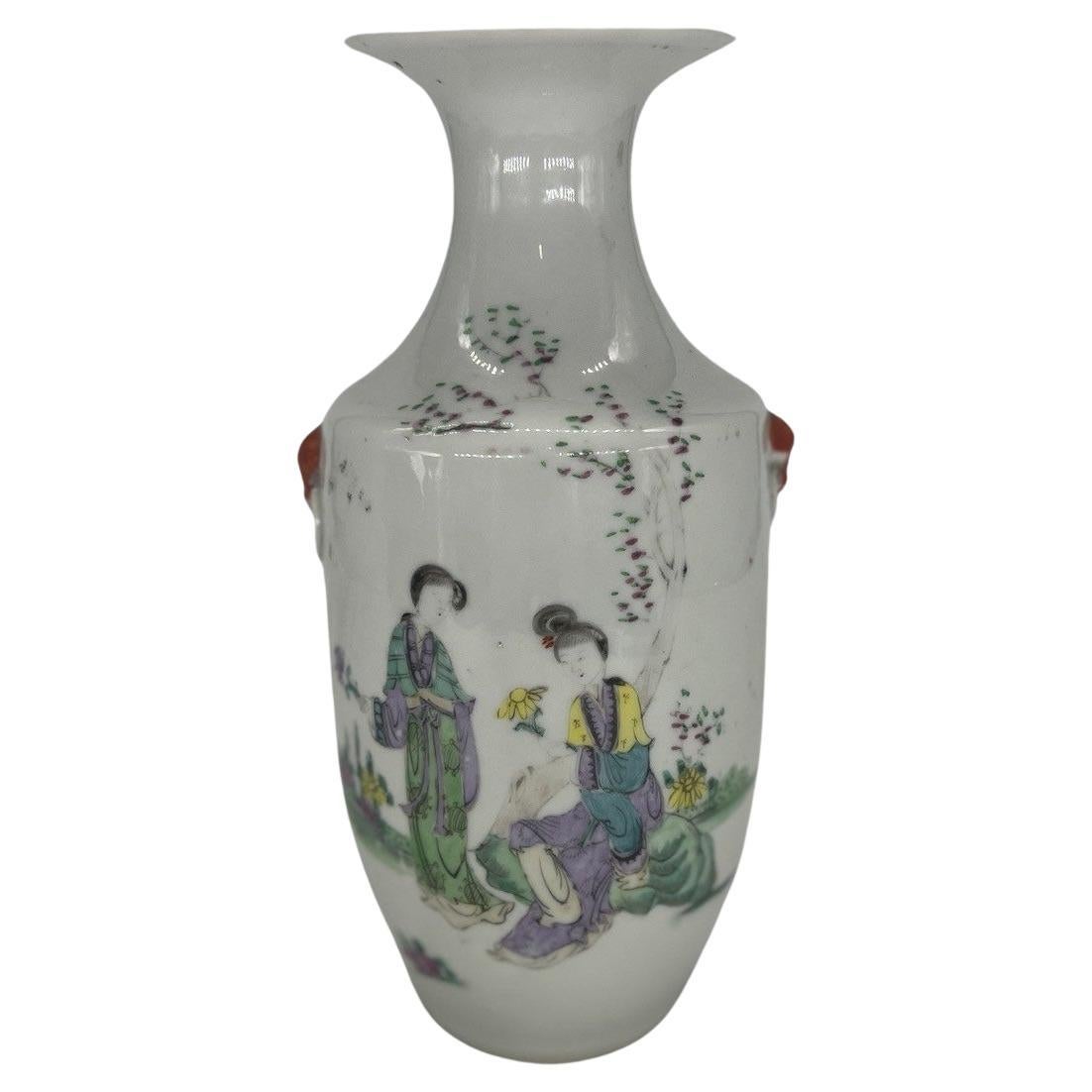 Chinese Export Qing Dynasty Porcelain Figural Story Vase For Sale