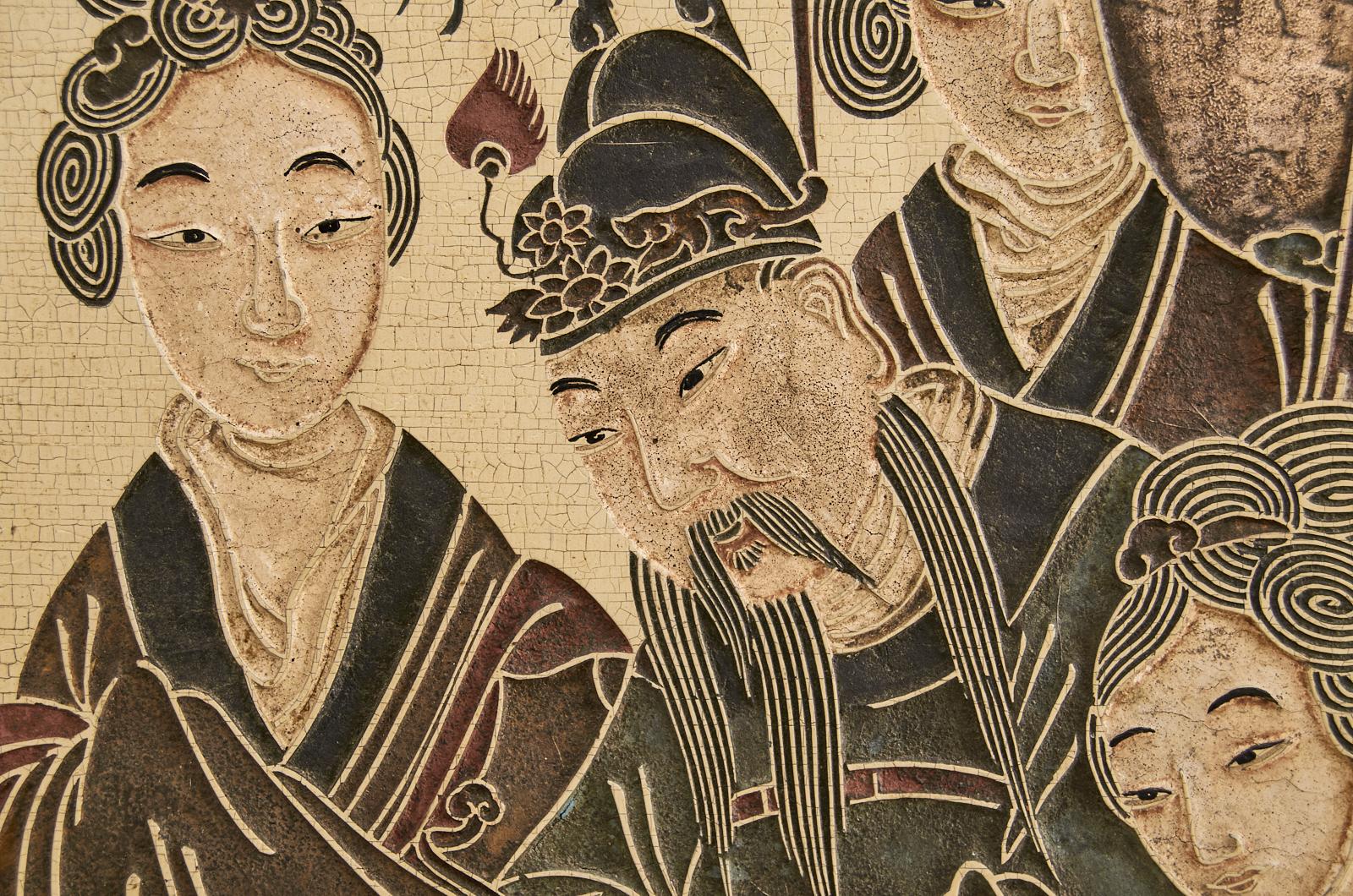 Chinese Export Qing Four Panel Ivory Lacquered Coromandel Screen 13