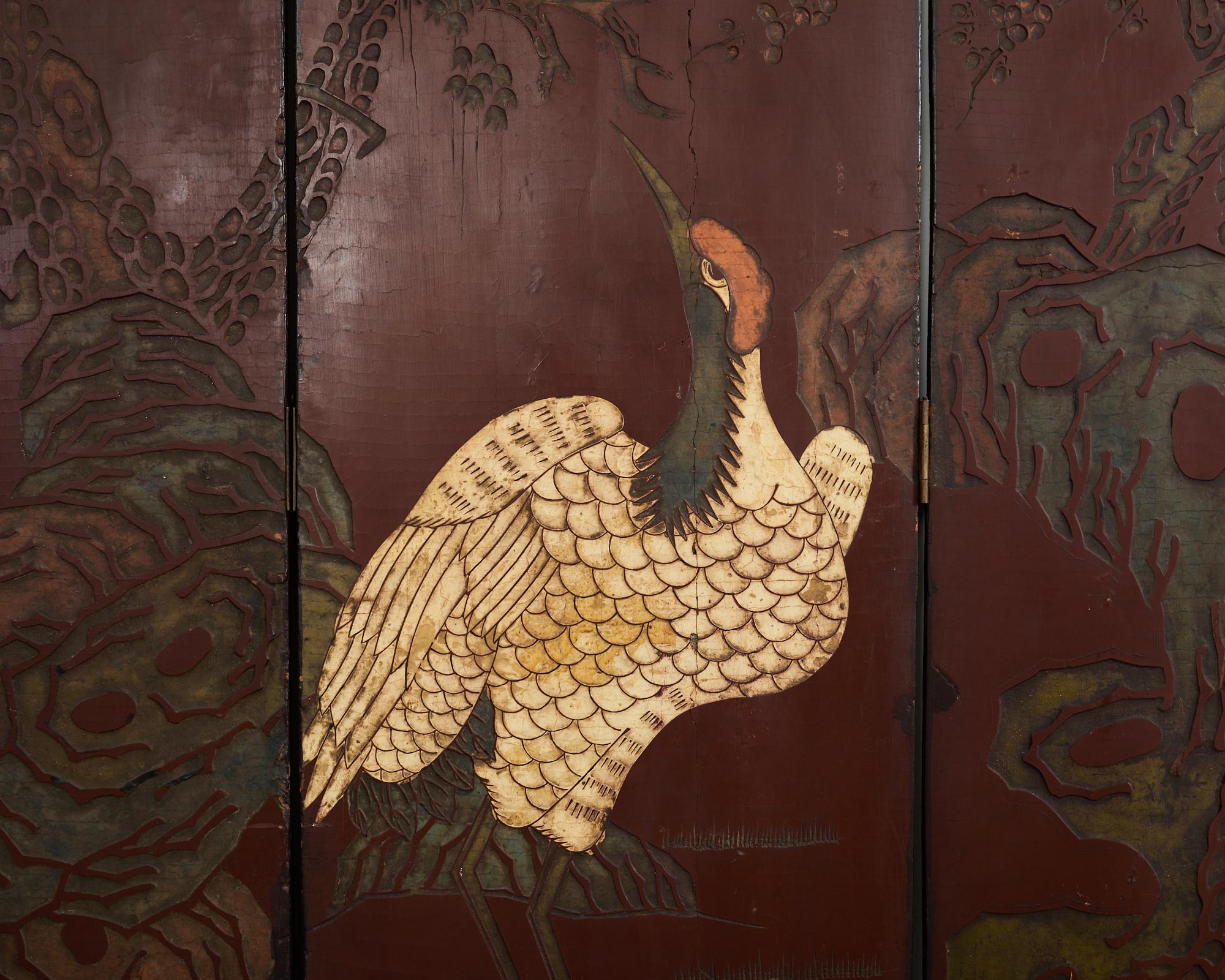 Biombo chino de exportación Qing lacado de cuatro paneles Coromandel 13