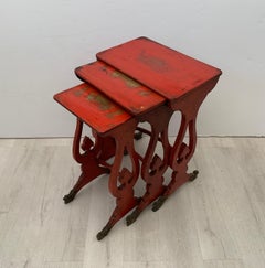 Chinese Export Red Lacquer and Gilt Nesting Tables, Set of 3, 19th Century