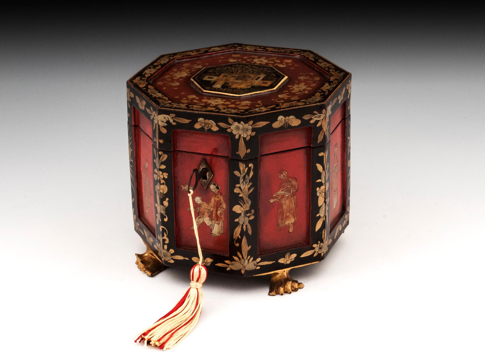 Chinese Export Red Lacquer Paktong Bone Tea Chest, 19th Century 7