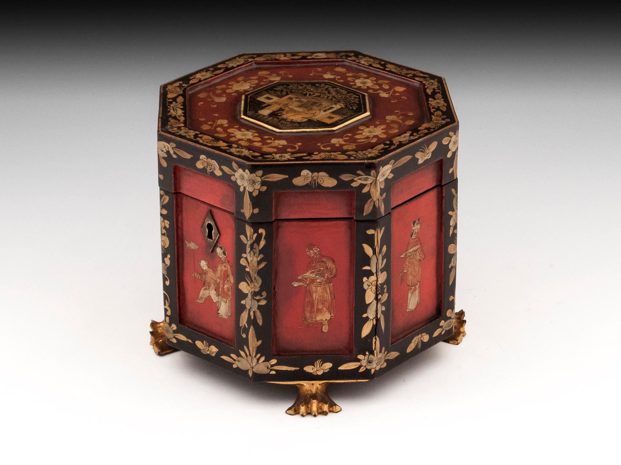 Chinese Export Red Lacquer Paktong Bone Tea Chest, 19th Century 1