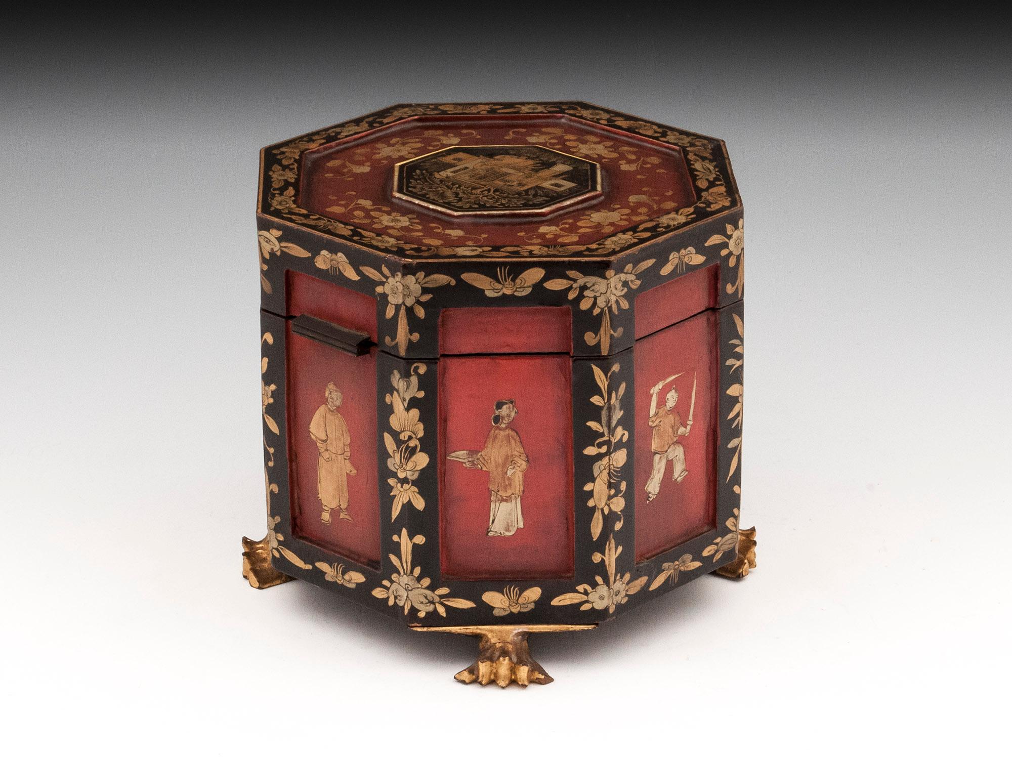 Chinese Export Red Lacquer Paktong Bone Tea Chest, 19th Century 2