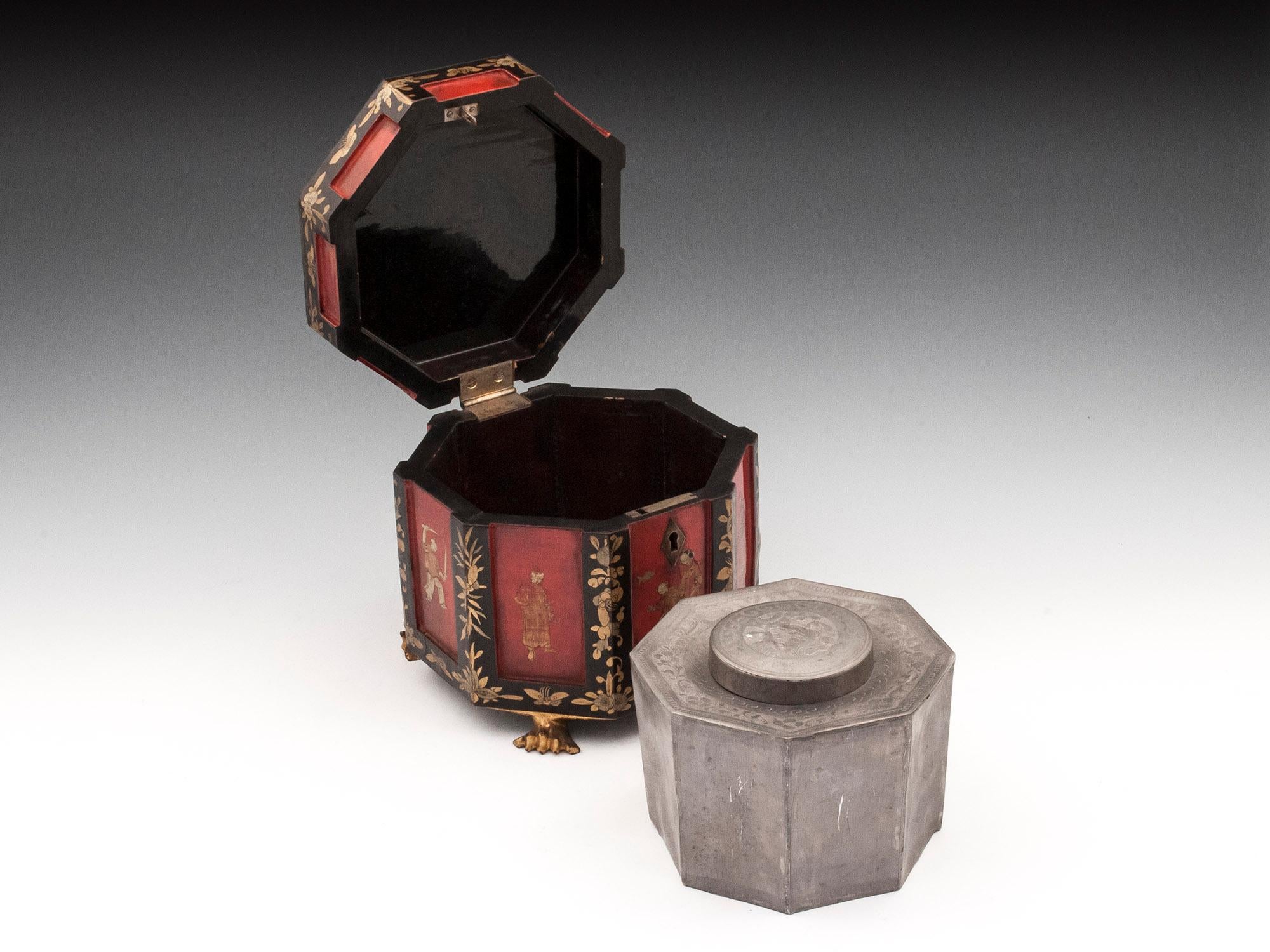 Chinese Export Red Lacquer Paktong Bone Tea Chest, 19th Century 5