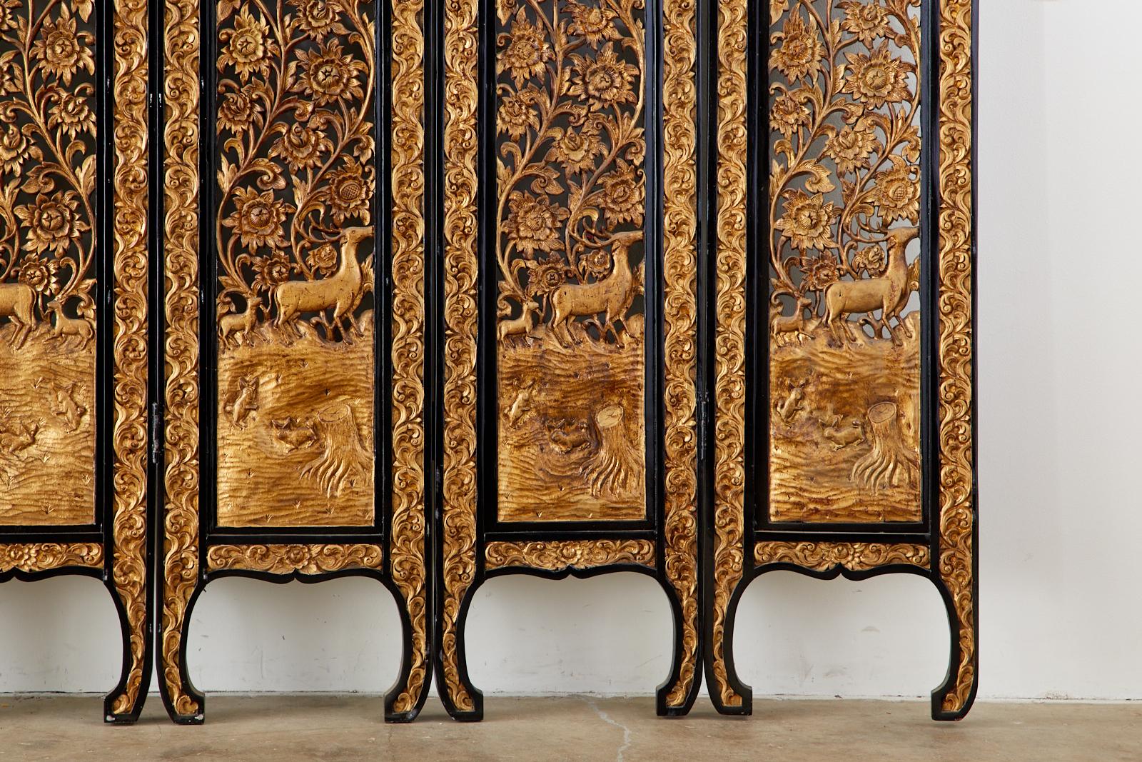 Chinese Export Relief Carved Giltwood Seven Panel Screen 4