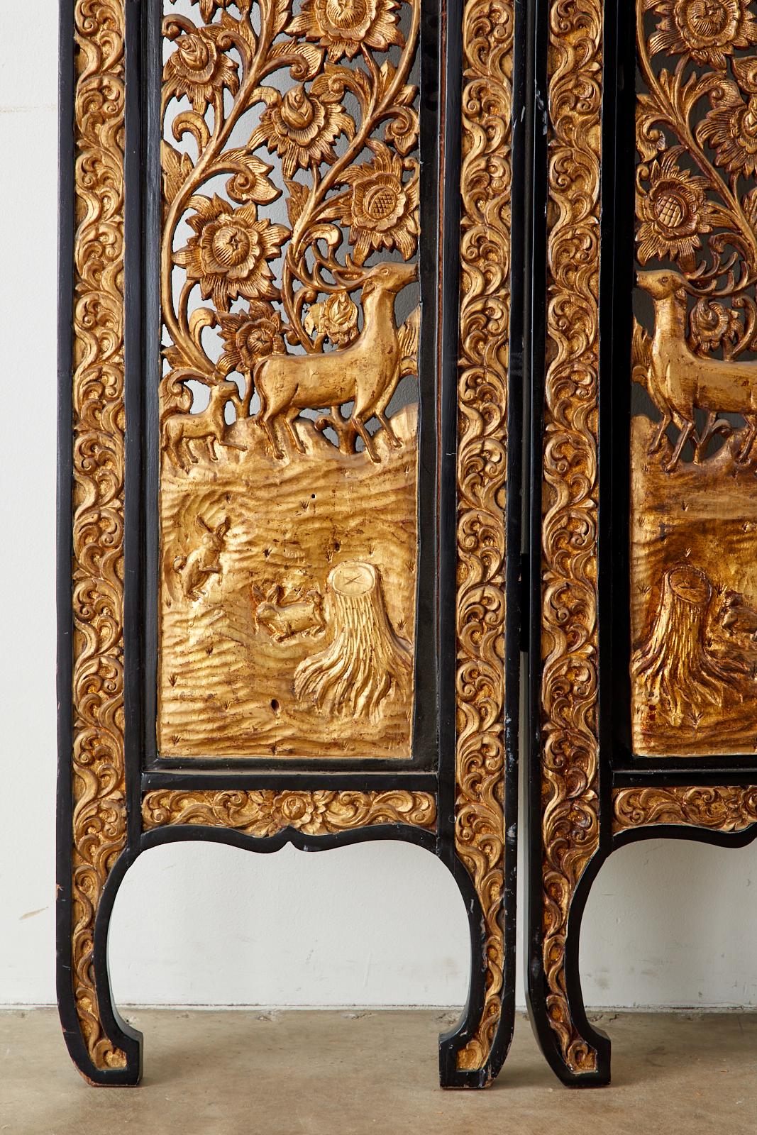 Chinese Export Relief Carved Giltwood Seven Panel Screen 6