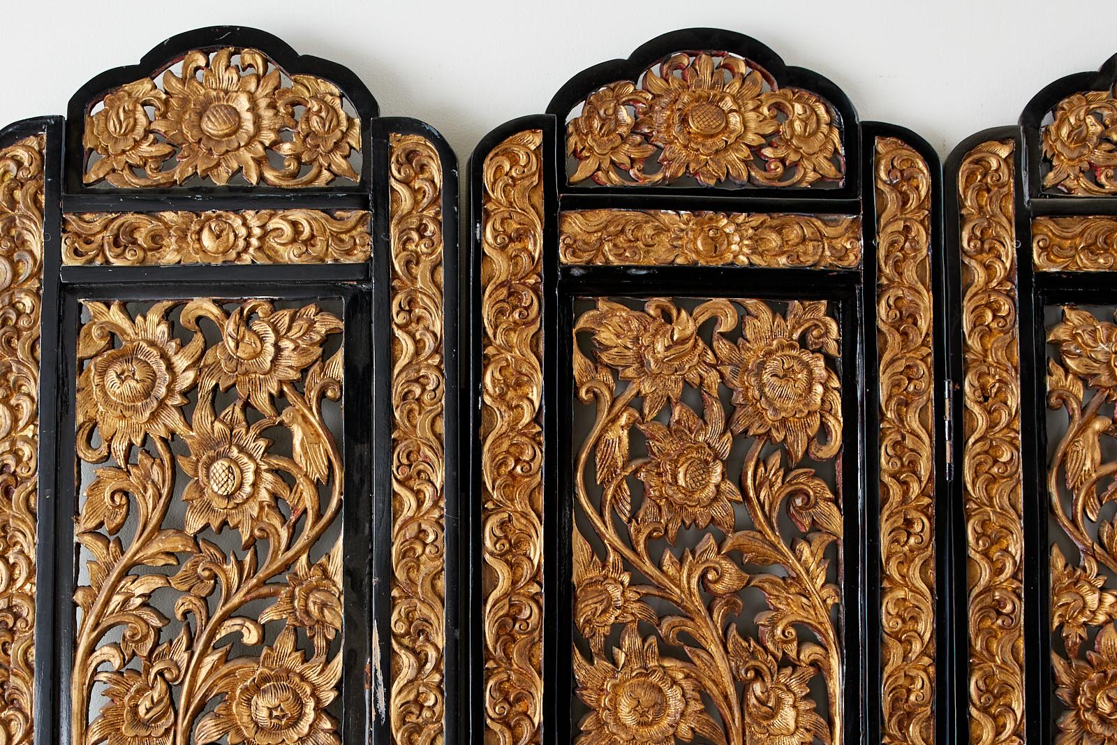 Chinese Export Relief Carved Giltwood Seven Panel Screen 7