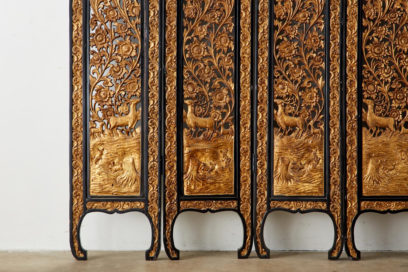 Chinese Export Relief Carved Giltwood Seven Panel Screen 2