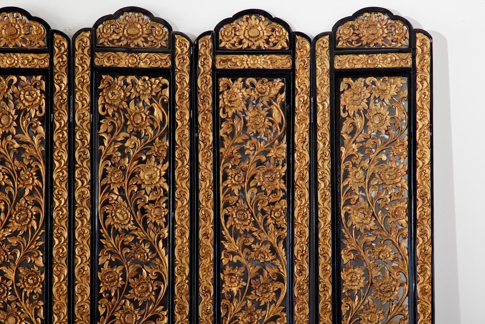 Chinese Export Relief Carved Giltwood Seven Panel Screen 3