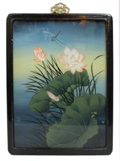 Chinese Export Reverse Glass Dragonfly Painting