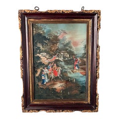 Chinese Export Reverse Glass Painting of Warriors in Landscape, circa 1825
