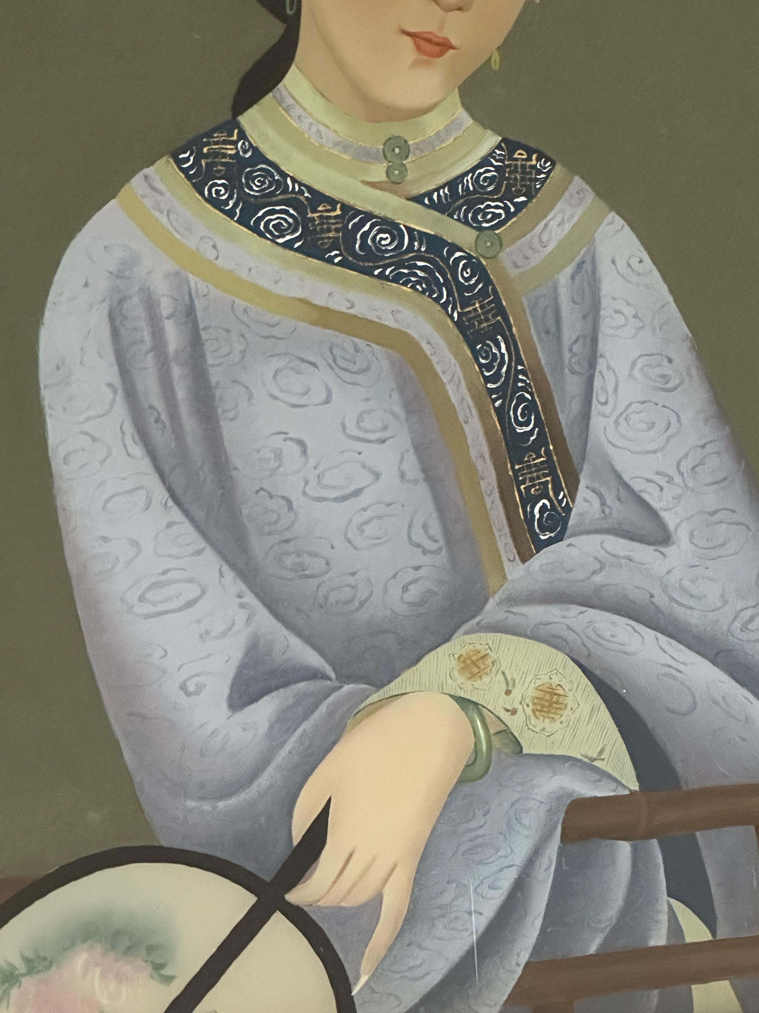 Pintura china al dorso de vidrio de exportación Mujer joven en venta 5