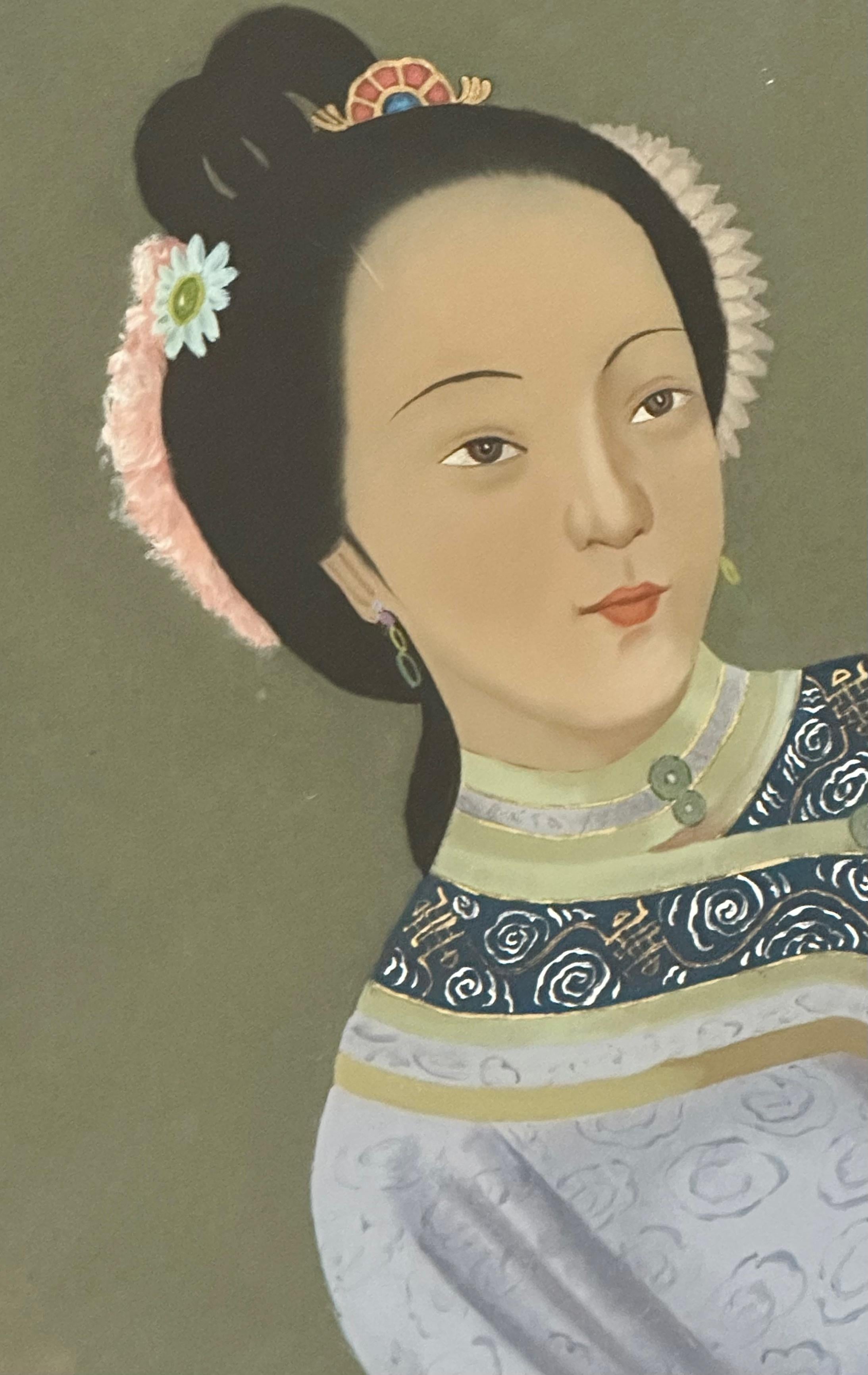 Pintura china al dorso de vidrio de exportación Mujer joven en venta 6