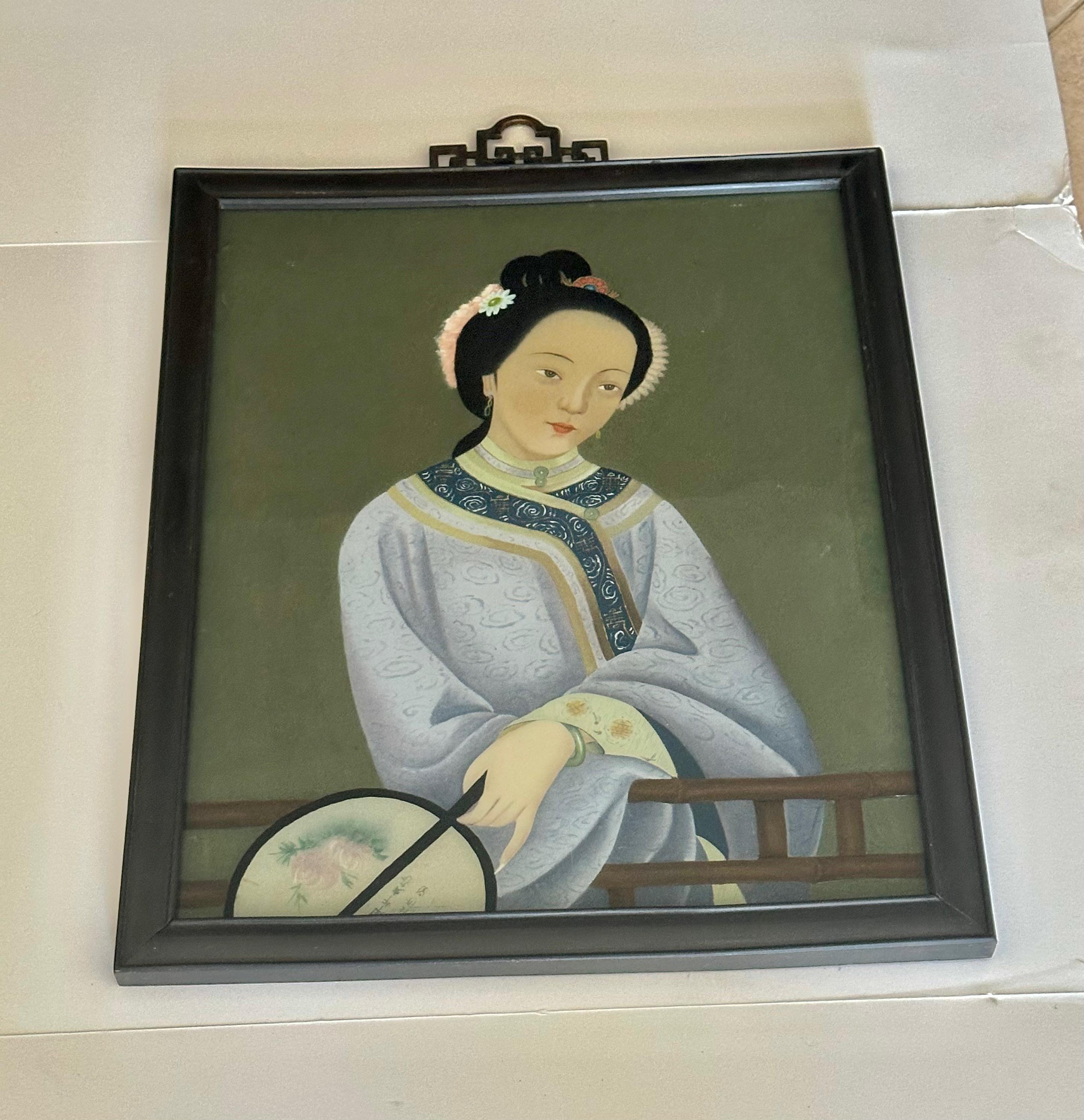 Pintura china al dorso de vidrio de exportación Mujer joven en venta 9