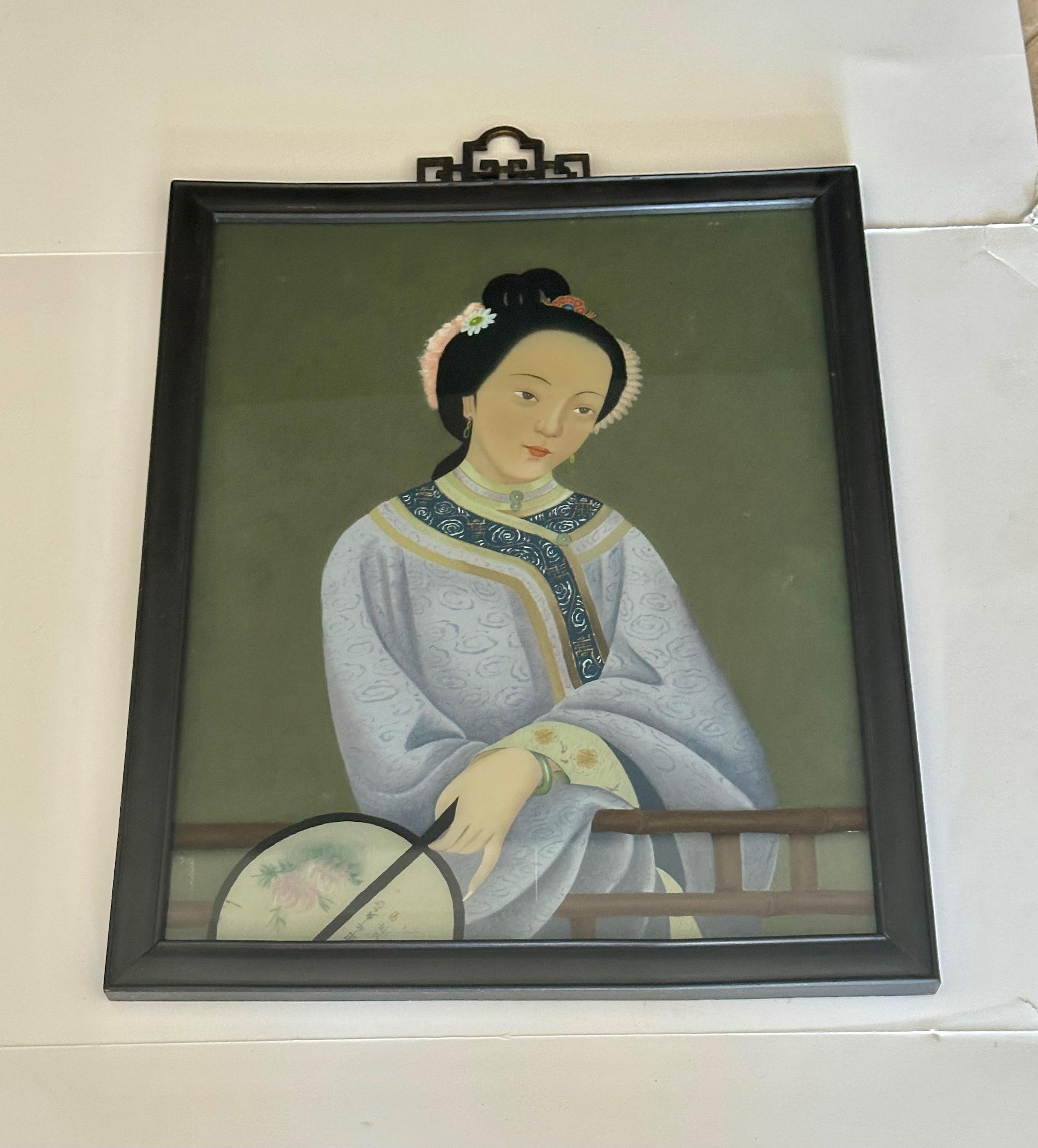 Pintura china al dorso de vidrio de exportación Mujer joven Chino en venta