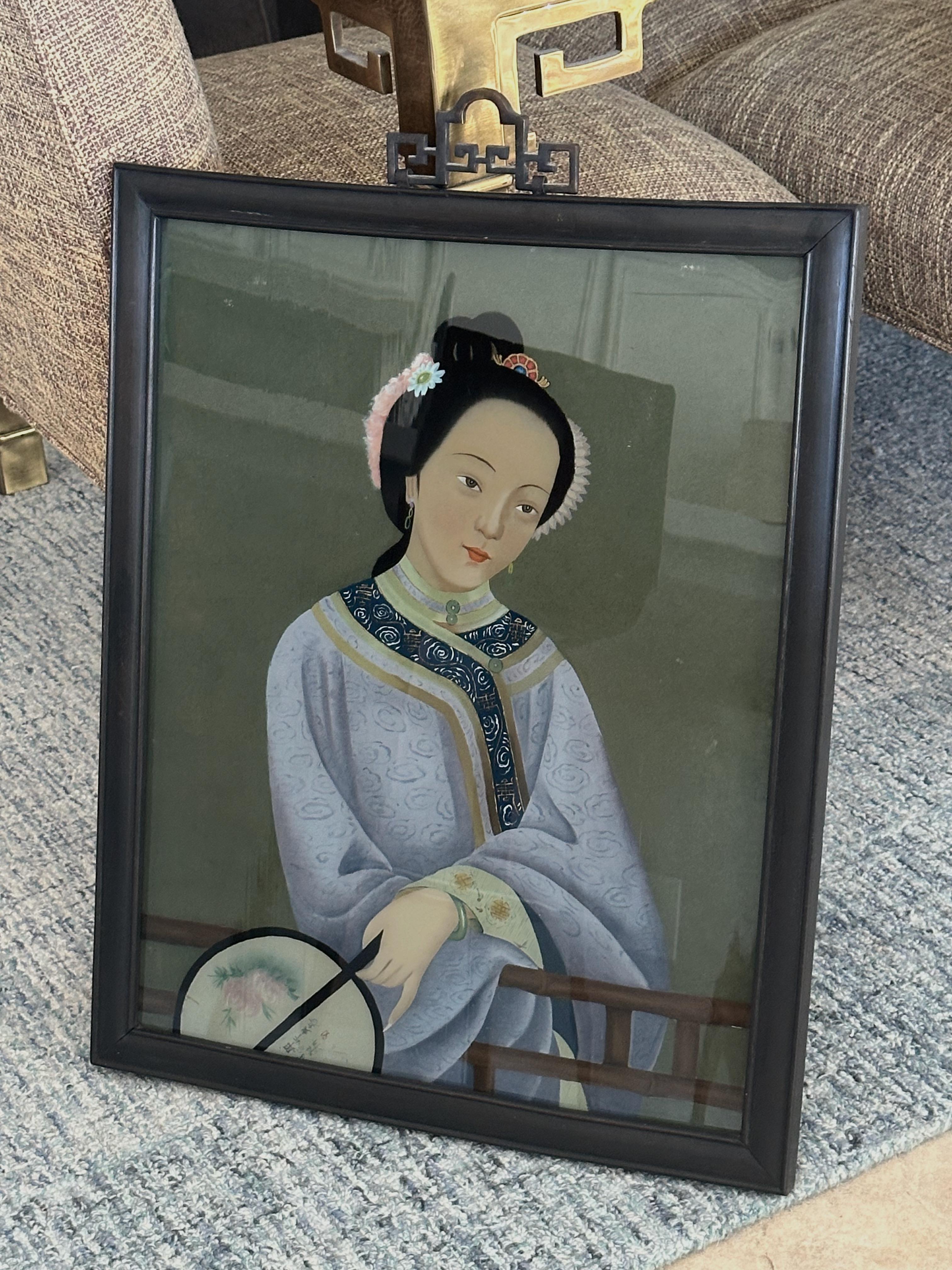 Pintura china al dorso de vidrio de exportación Mujer joven en venta 2