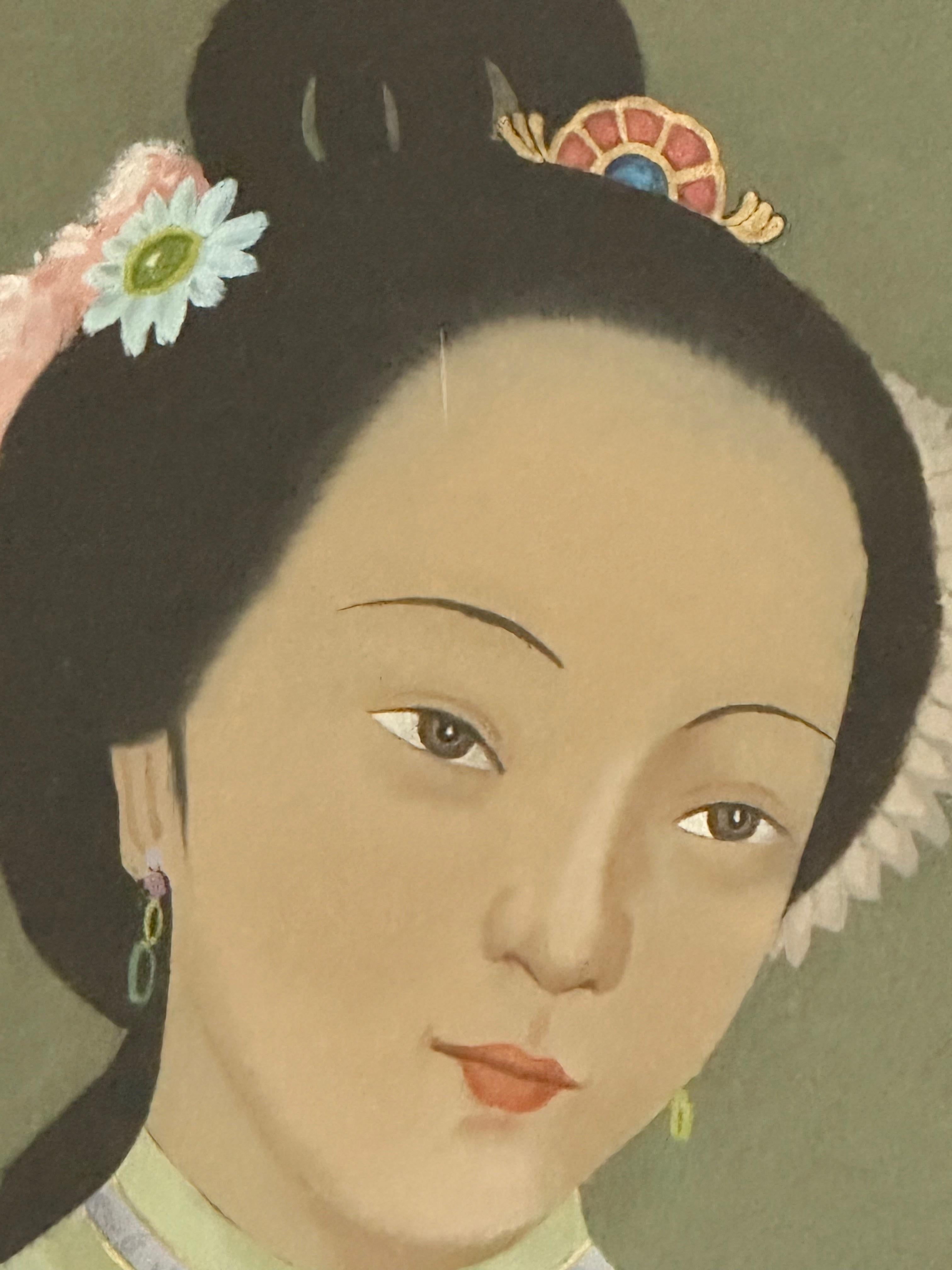 Pintura china al dorso de vidrio de exportación Mujer joven en venta 3